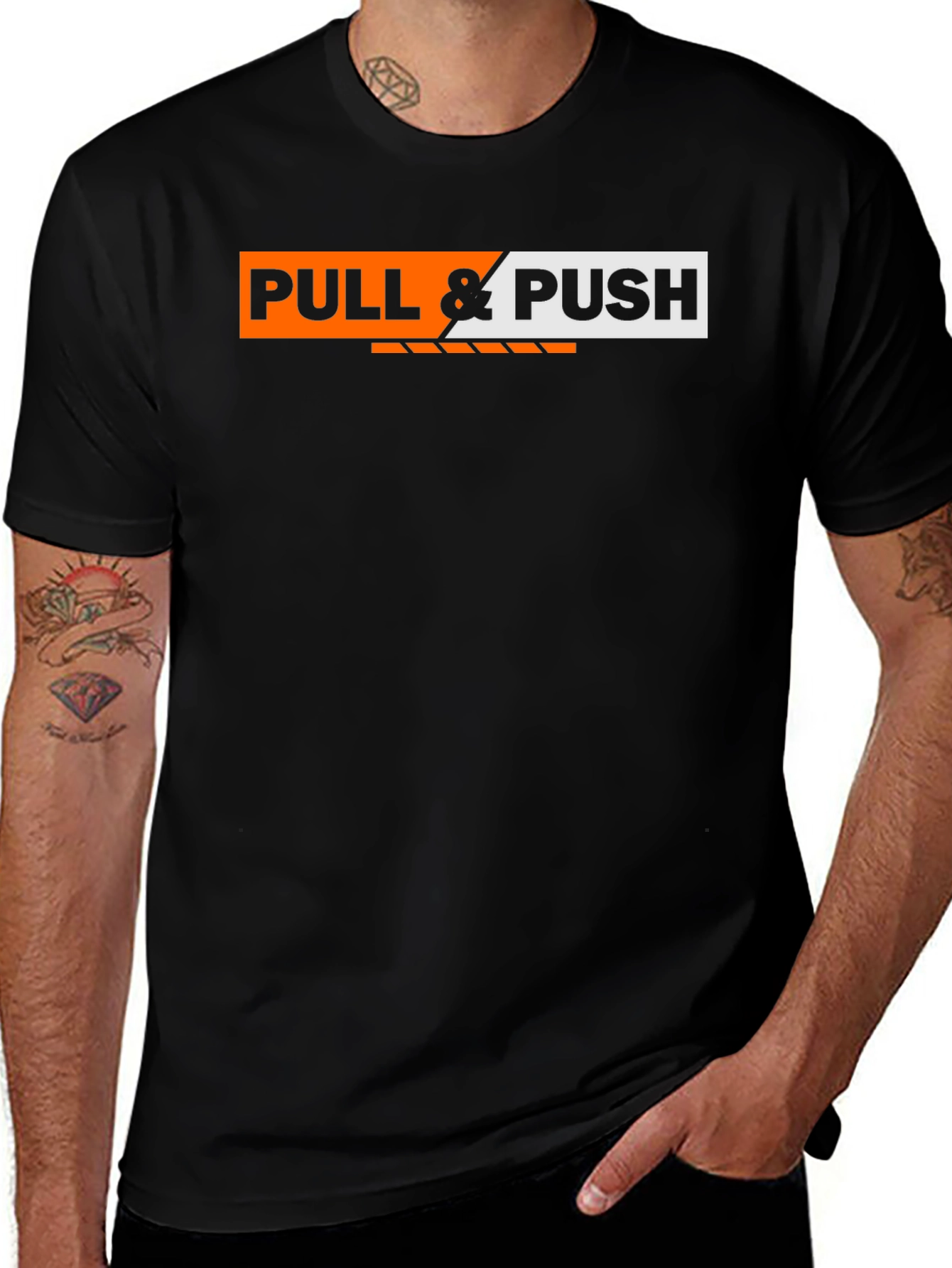 Black Pull & Push Graphic Tee - Black Cotton T-Shirt main image