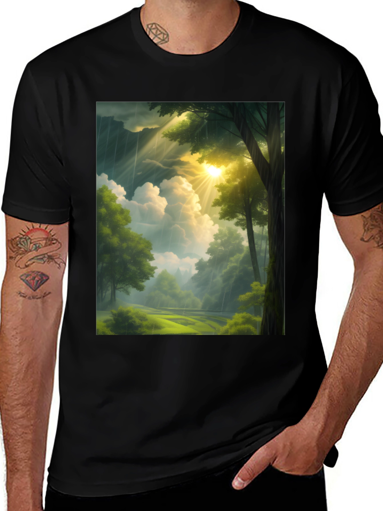 Variant 30 of Nature Scene Graphic Tee - Black Cotton Comfort