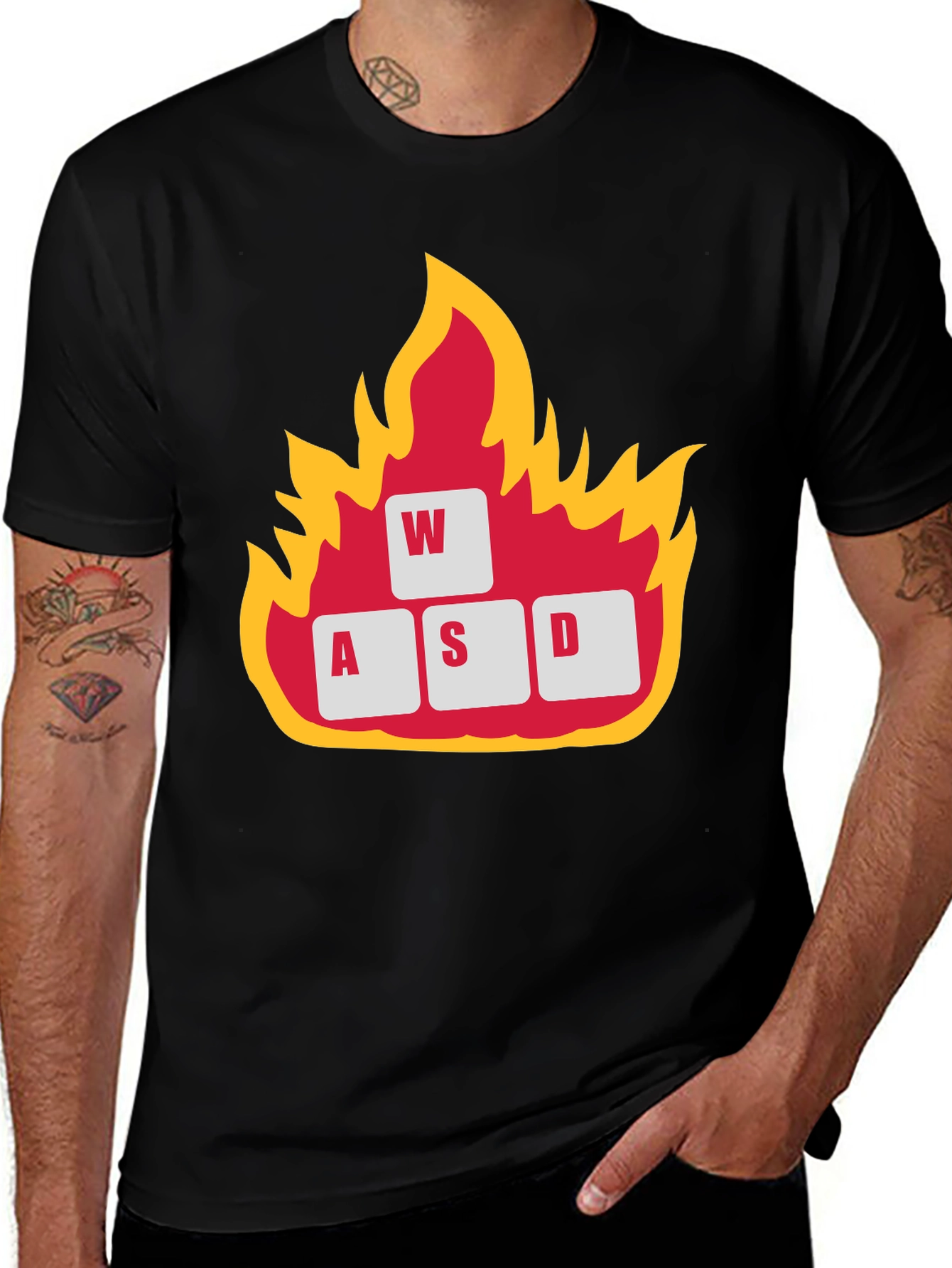 Variant 13 of Gaming WASD Keys Flame Graphic T-Shirt