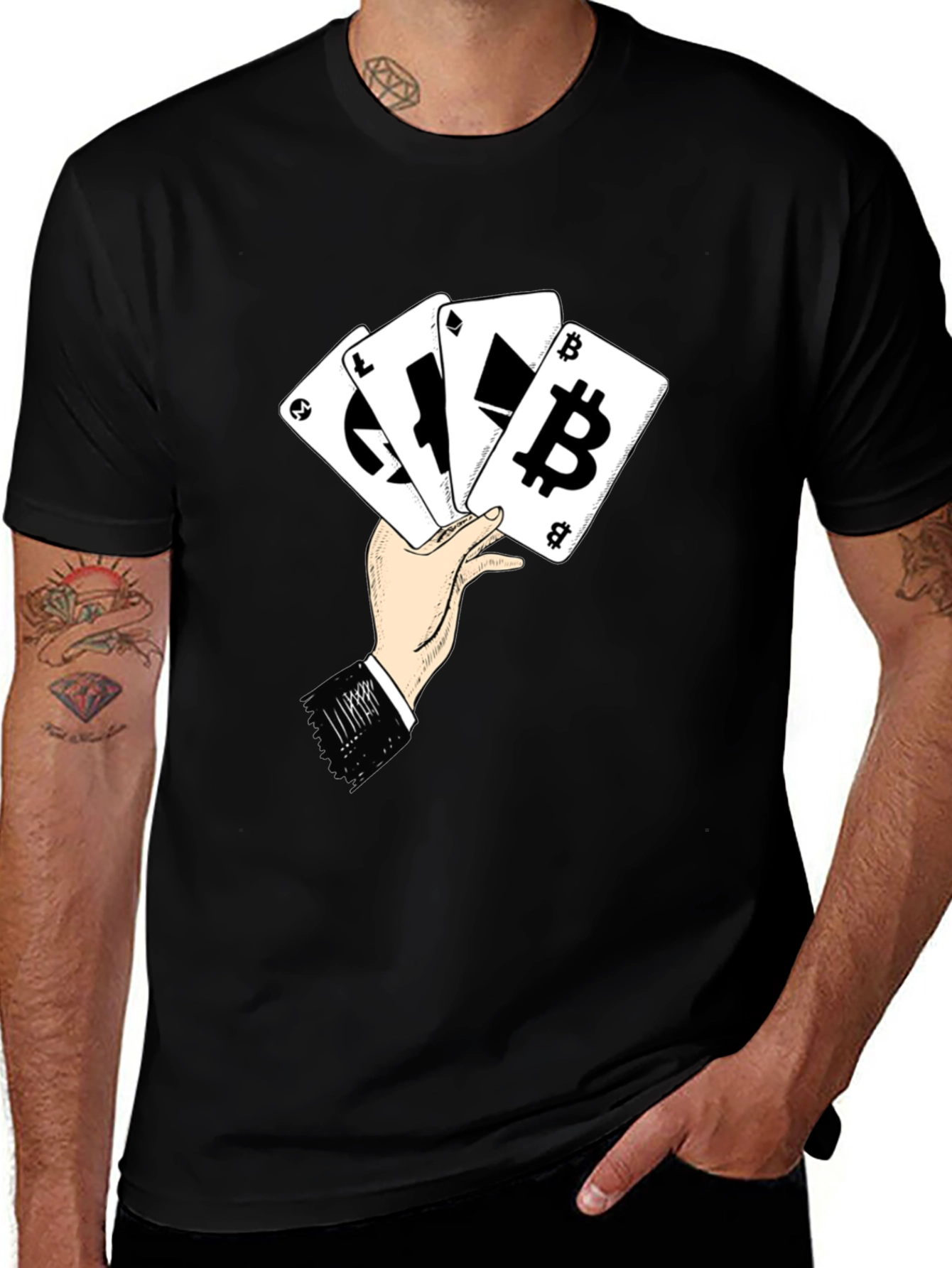 Variant 5 of Crypto Cards T-Shirt - Bitcoin, Ethereum, Litecoin