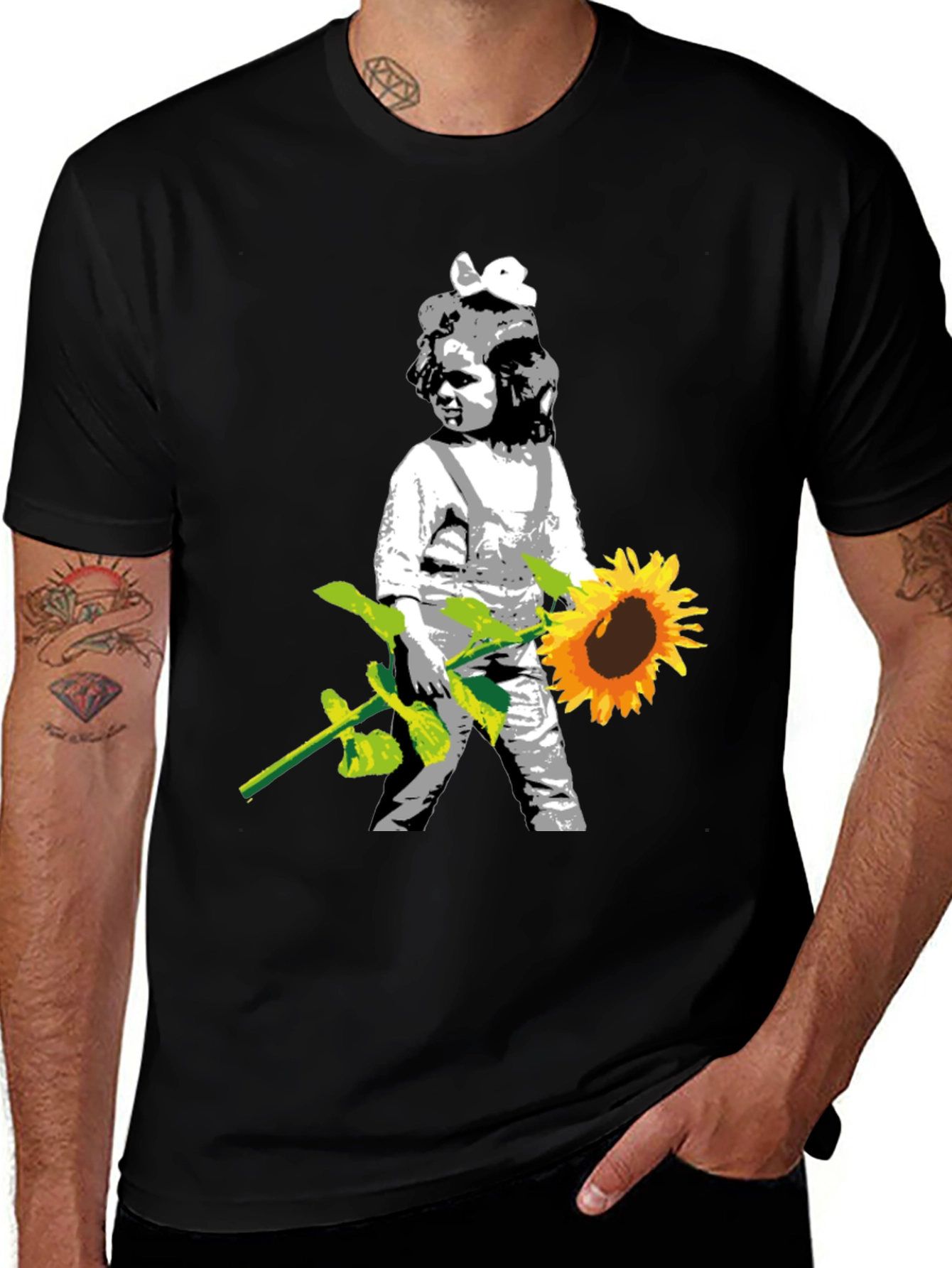 Variant 14 of Banksy Sunflower Girl Black T-Shirt
