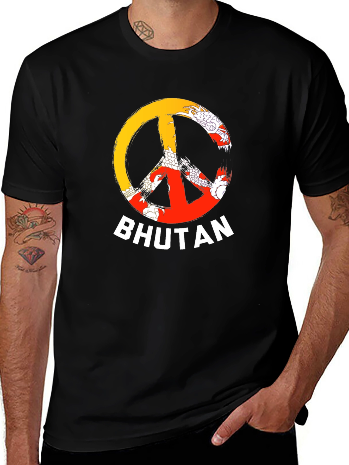 Variant 3 of Bhutan Peace Sign T-Shirt - Men's Black Tee