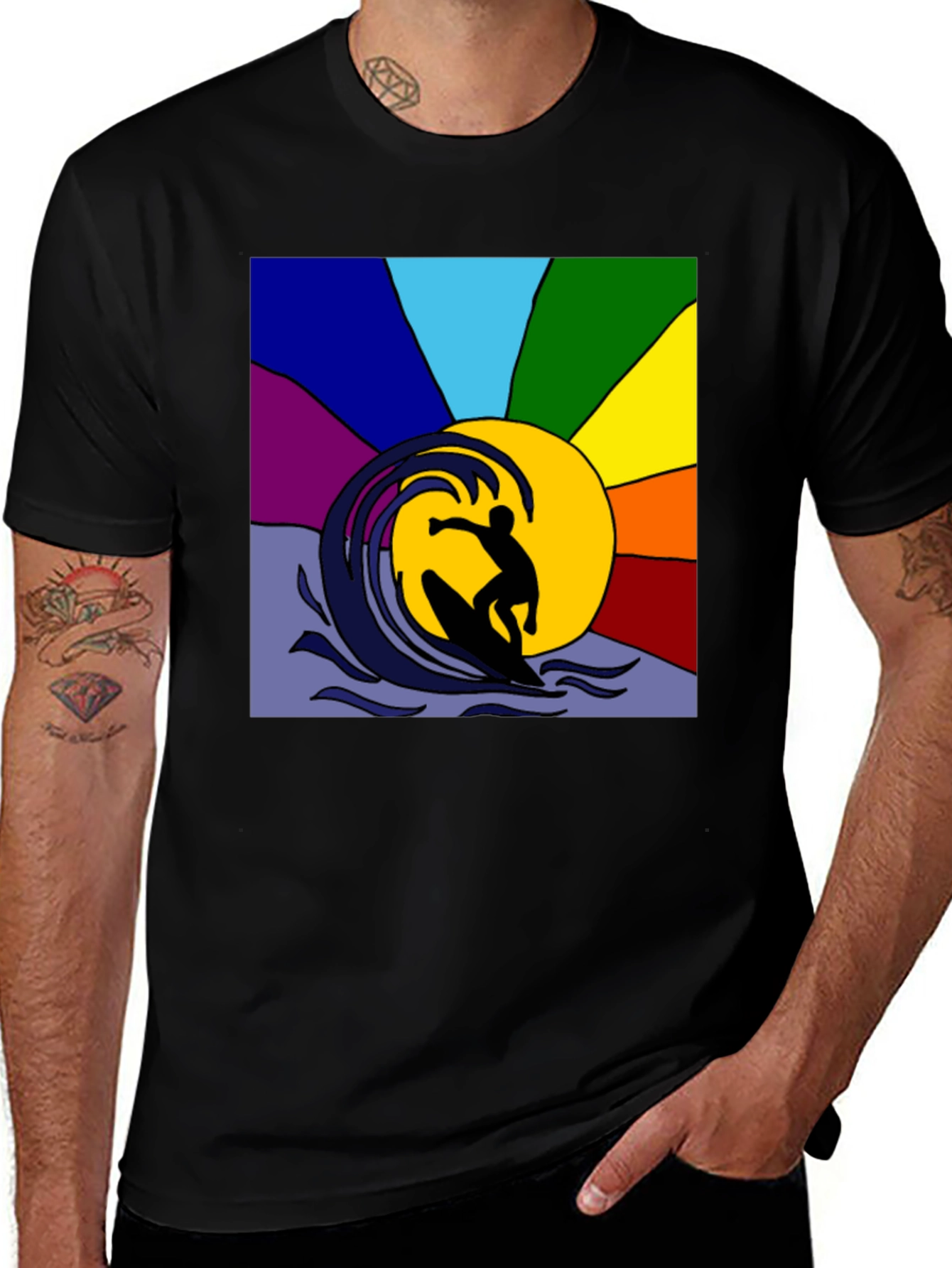 Variant 14 of Surfing Rainbow T-Shirt - Stylish Graphic Tee
