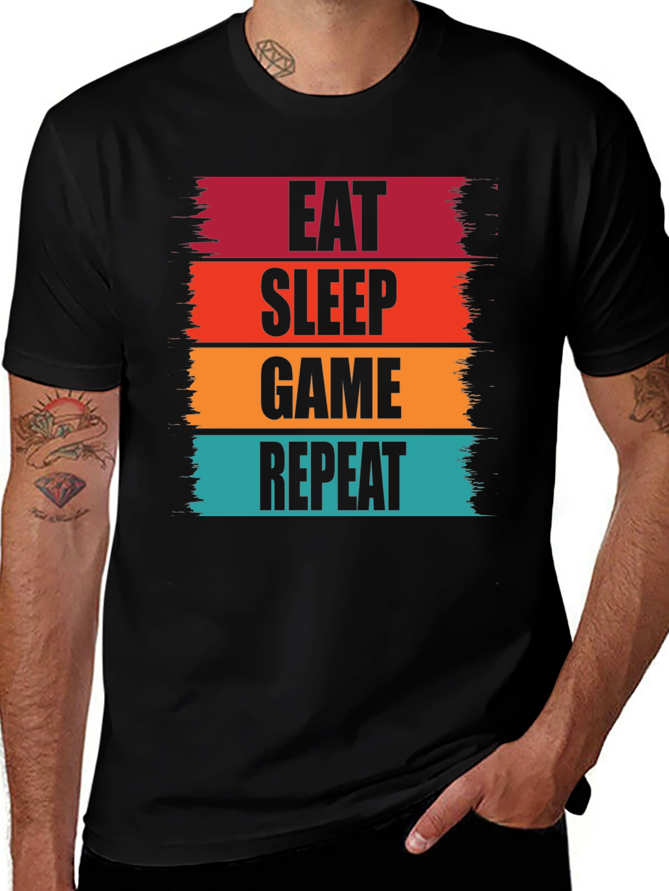 Variant 7 of Eat Sleep Game Repeat Black Graphic Tee