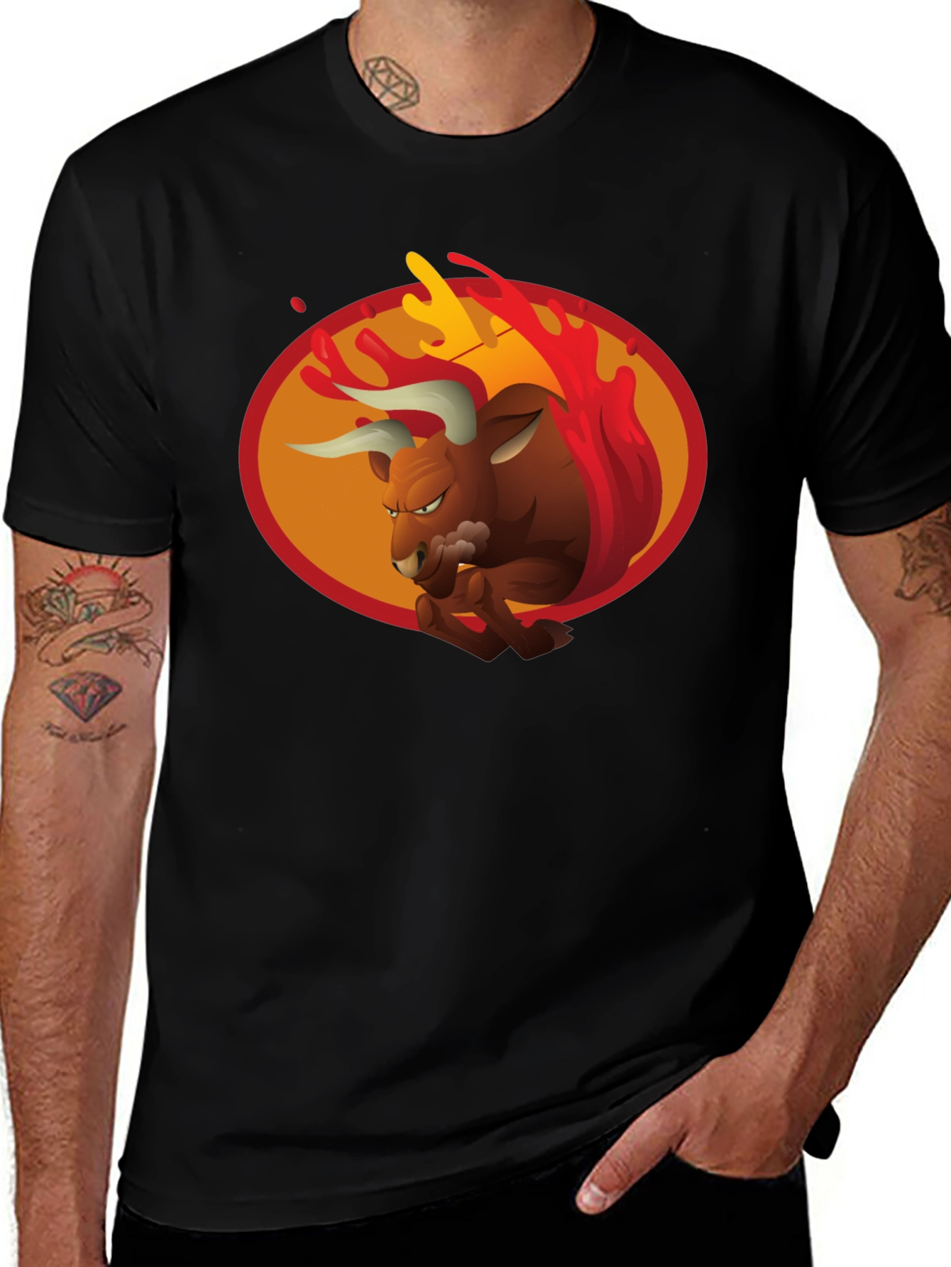 Variant 30 of Fiery Bull Graphic Tee - Bold Black T-Shirt