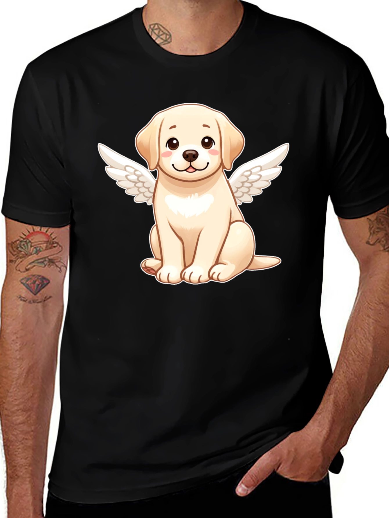 Variant 20 of Angel Dog Graphic Black T-Shirt