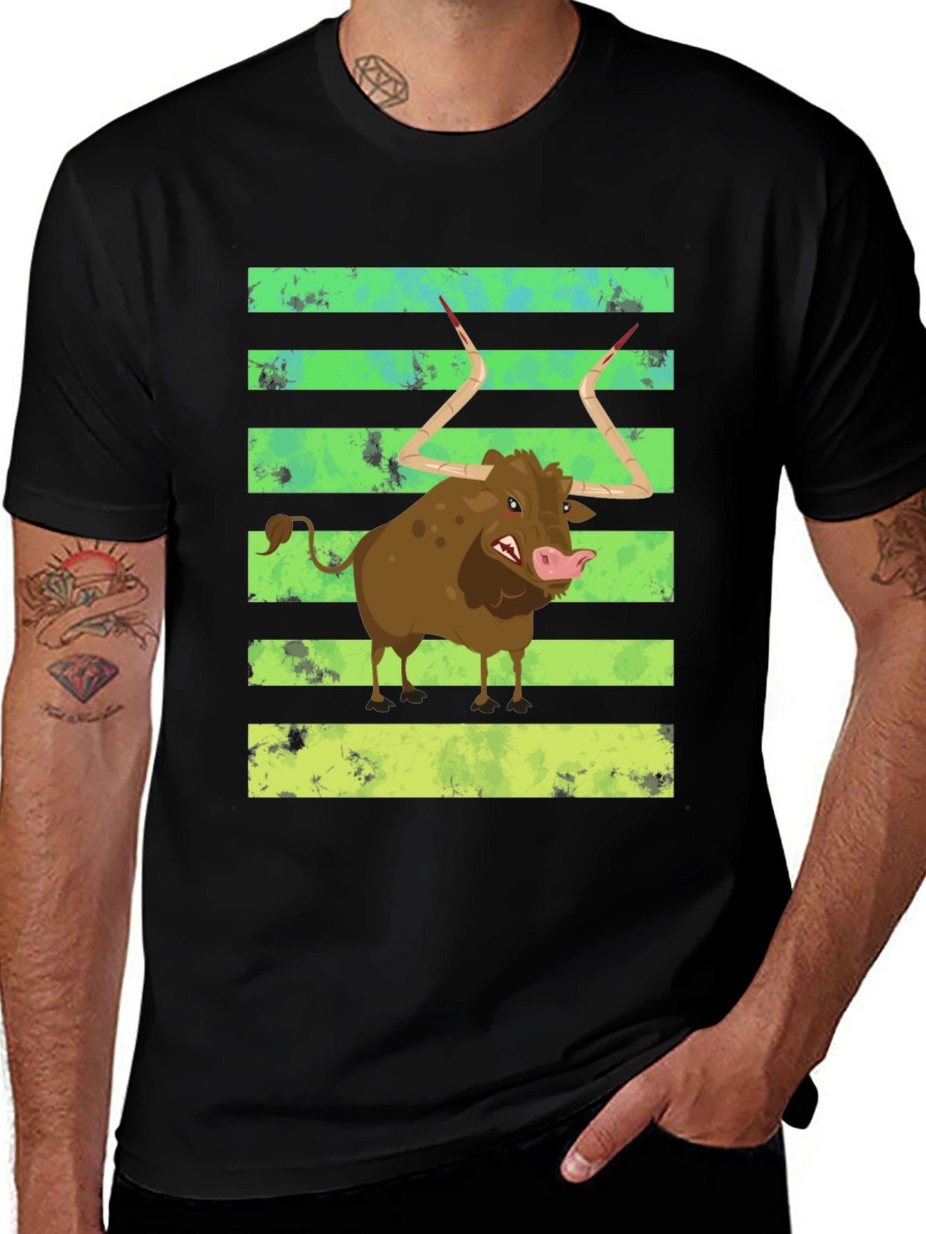 Variant 13 of Cartoon Longhorn Bull Tee - Novelty Graphic T-Shirt