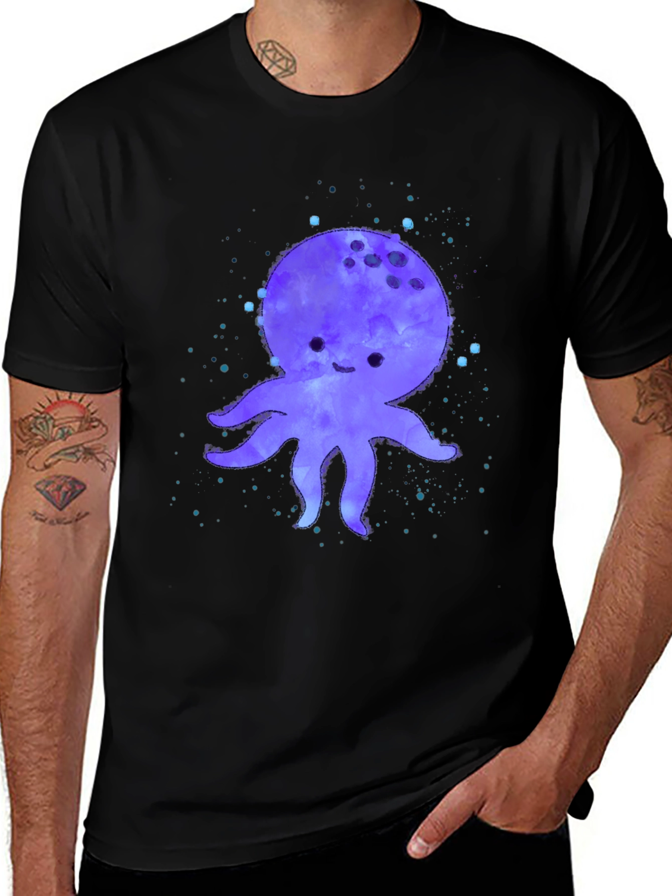 Variant 27 of Cute Octopus Graphic Print Black T-Shirt