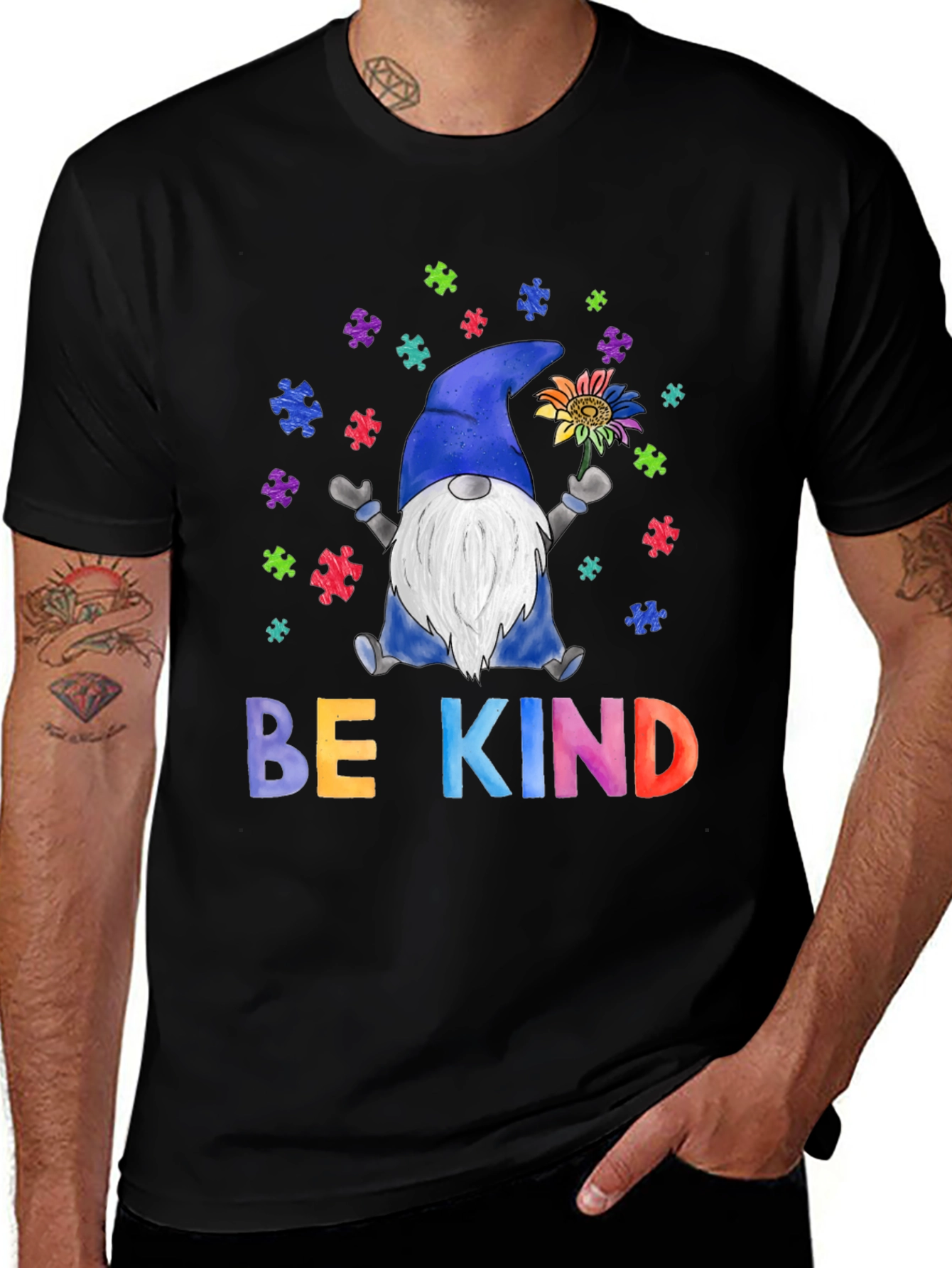 Be Kind Autism Awareness T-Shirt Gnome Puzzle