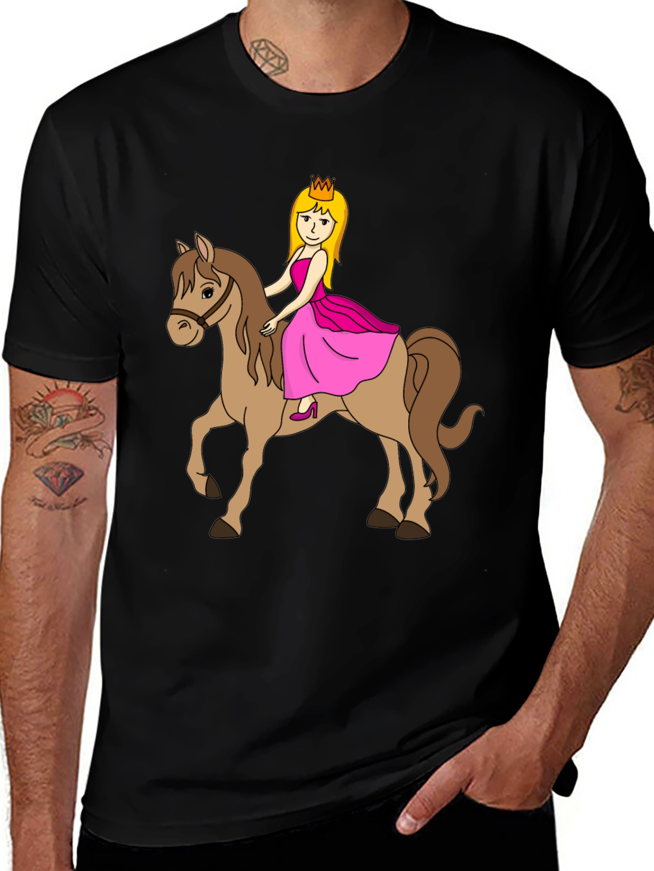 Variant 17 of Princess Riding Horse Black T-Shirt