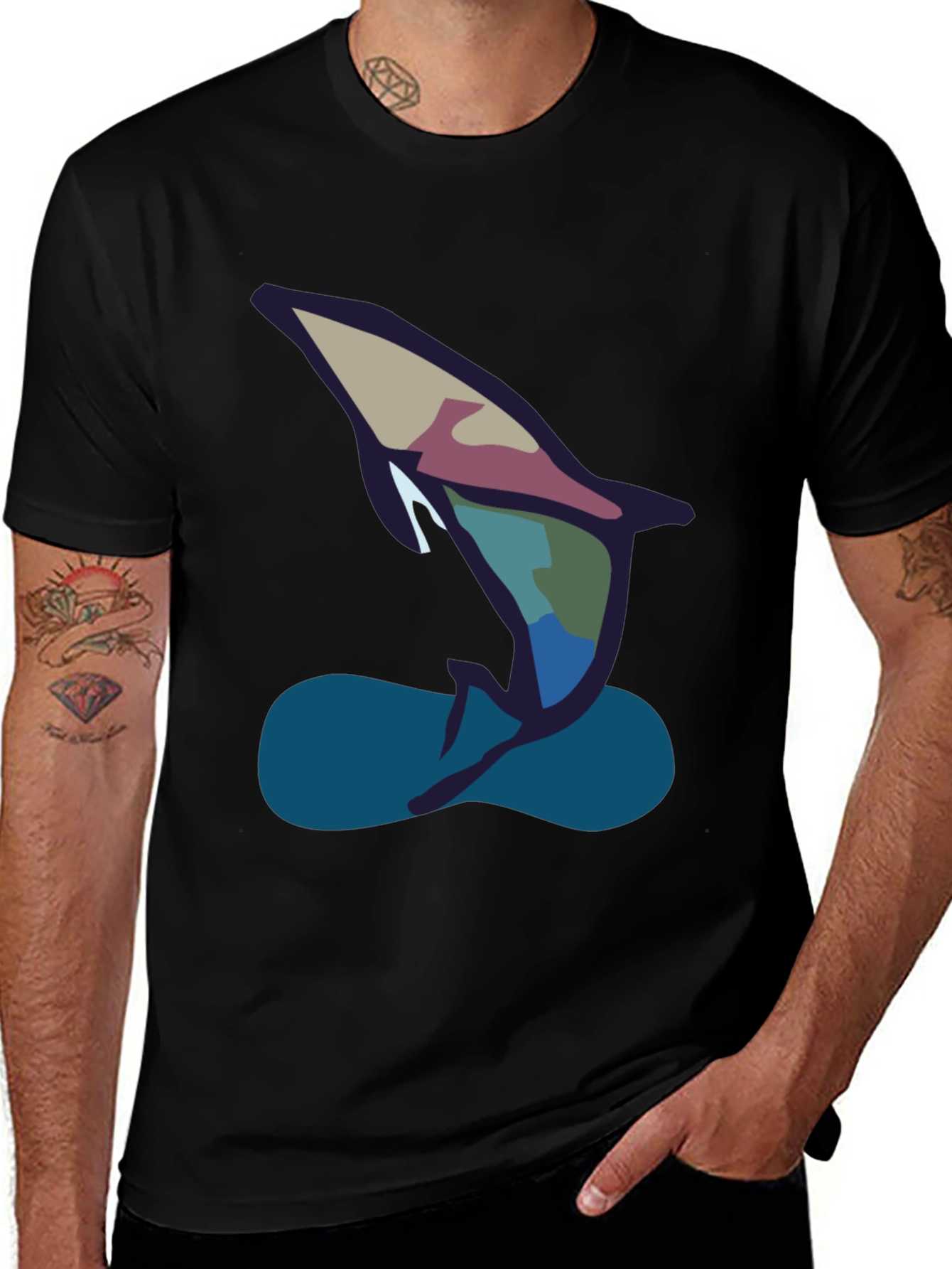 Variant 10 of Abstract Dolphin Graphic Tee - Black