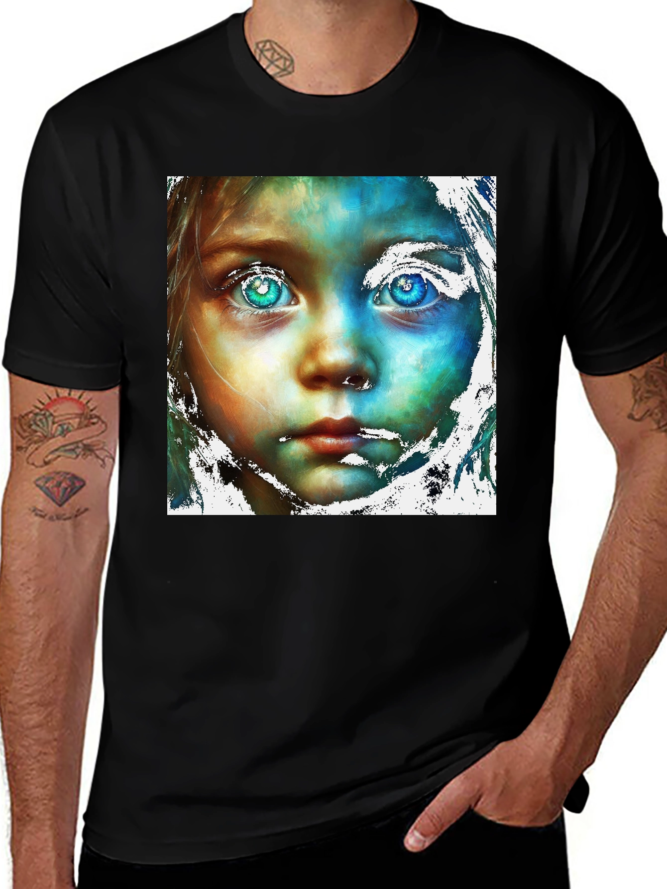 Variant 18 of Artistic Child Portrait Graphic Tee - Black