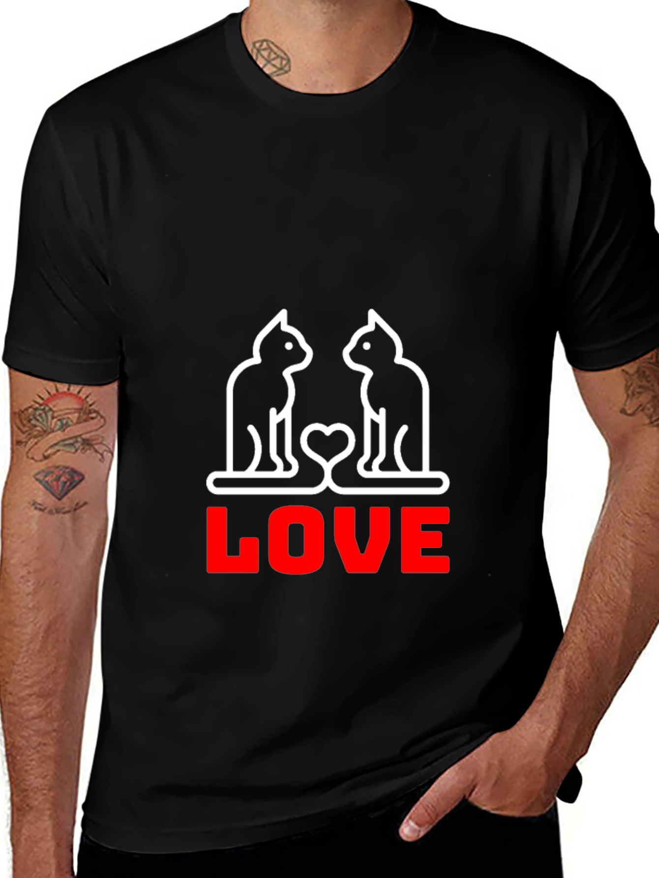Variant 16 of Cat Love Graphic T-Shirt - Black