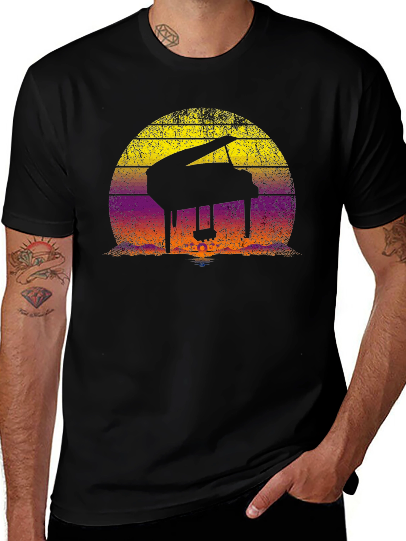 Variant 22 of Sunset Piano Silhouette T-Shirt - Musical Graphic Tee