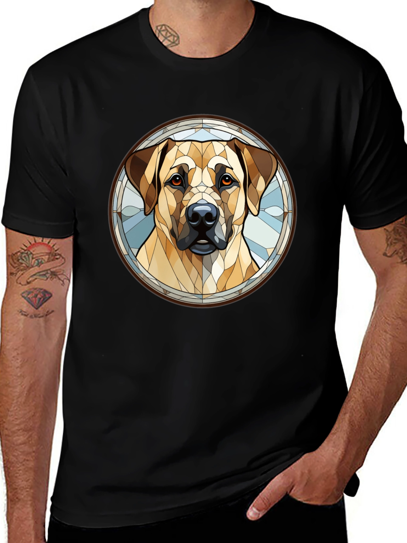 Variant 7 of Dog Breed Stained Glass Style Graphic Tee - Black