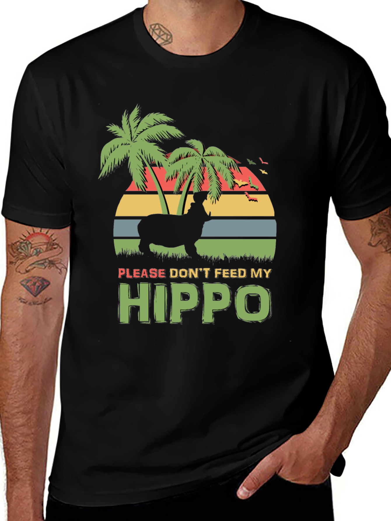 Variant 15 of Retro Hippo Graphic T-Shirt - Tropical Vibes