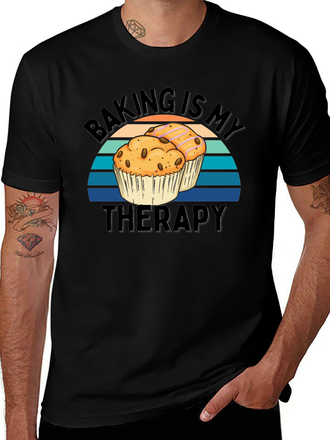 Variant 19 of Baking Is My Therapy Black T-Shirt - Muffin Design