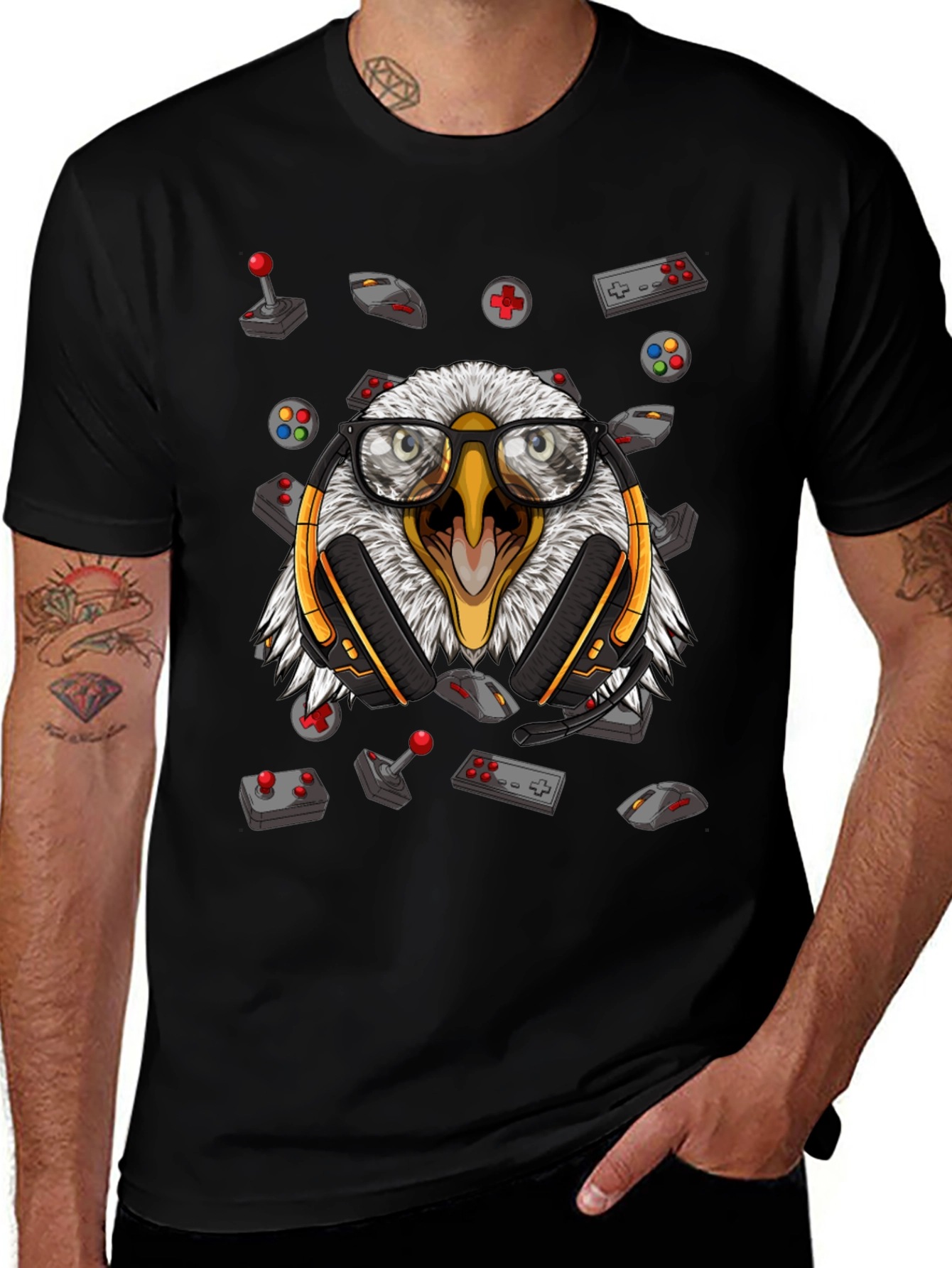 Variant 21 of Gamer Eagle Graphic Tee - Black Cotton T-Shirt