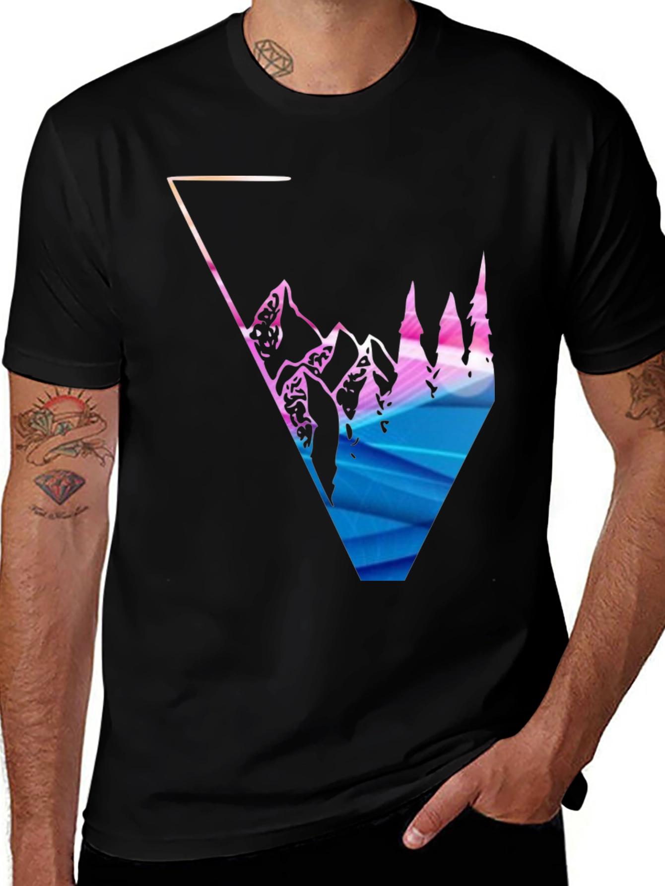 Variant 30 of Mountain Triangle Graphic Black T-Shirt