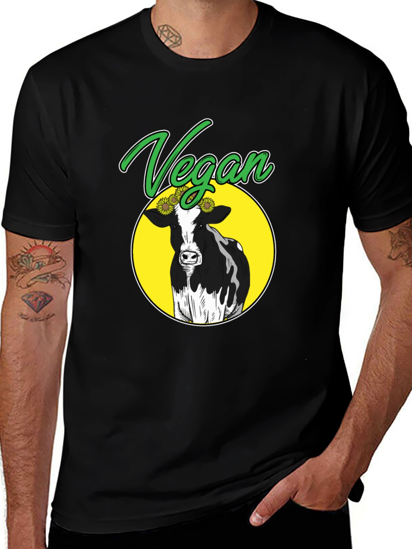 Variant 11 of Vegan Cow Graphic T-Shirt - Black