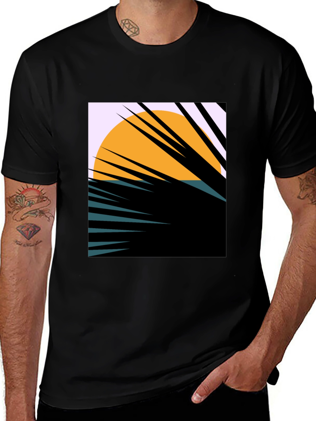 Variant 22 of Sunset Palm Graphic Tee - Unique Abstract Design