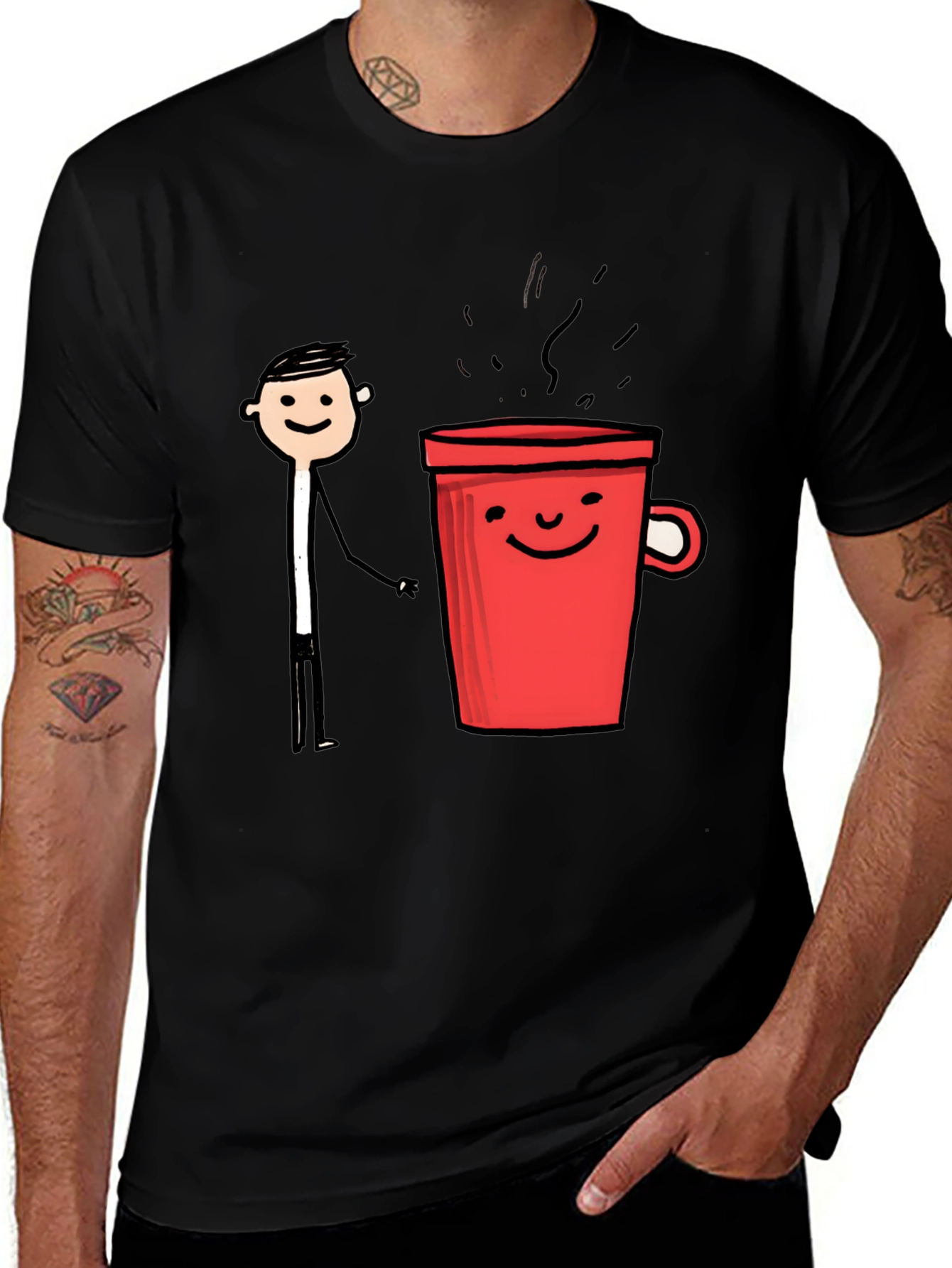 Variant 11 of Whimsical Coffee Buddy Black T-Shirt