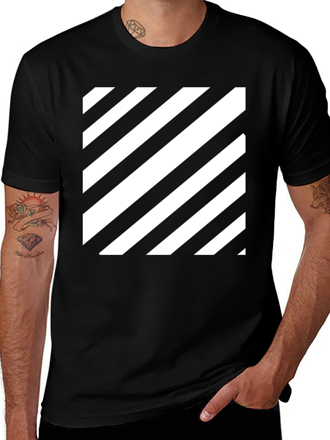 Variant 5 of Striped Graphic Tee - Black Casual Shirt