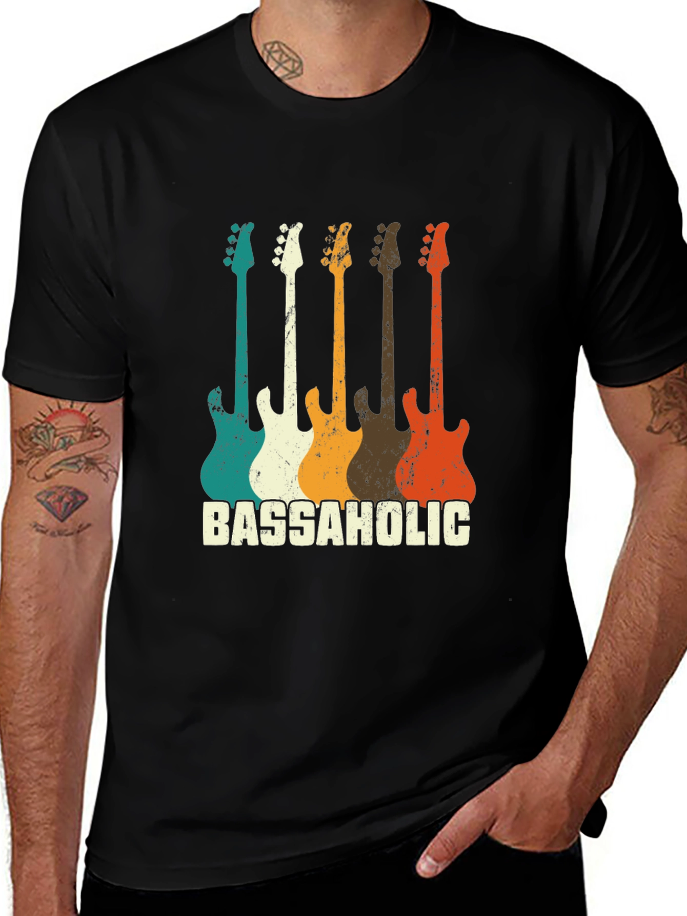 Variant 21 of Bassaholic Retro Guitar T-Shirt - Music Lover Tee