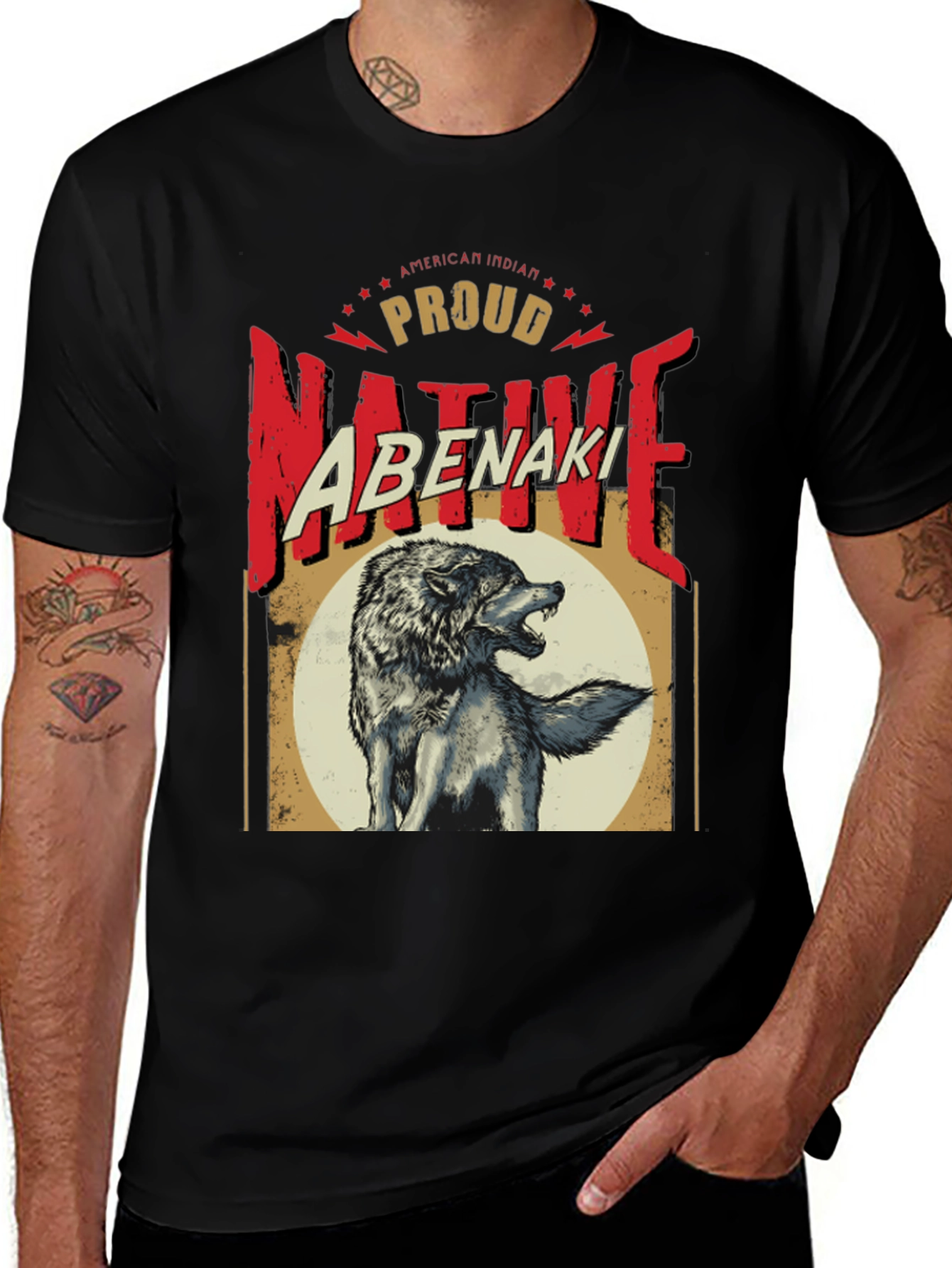 Proud Native Abenaki Wolf Graphic T-Shirt