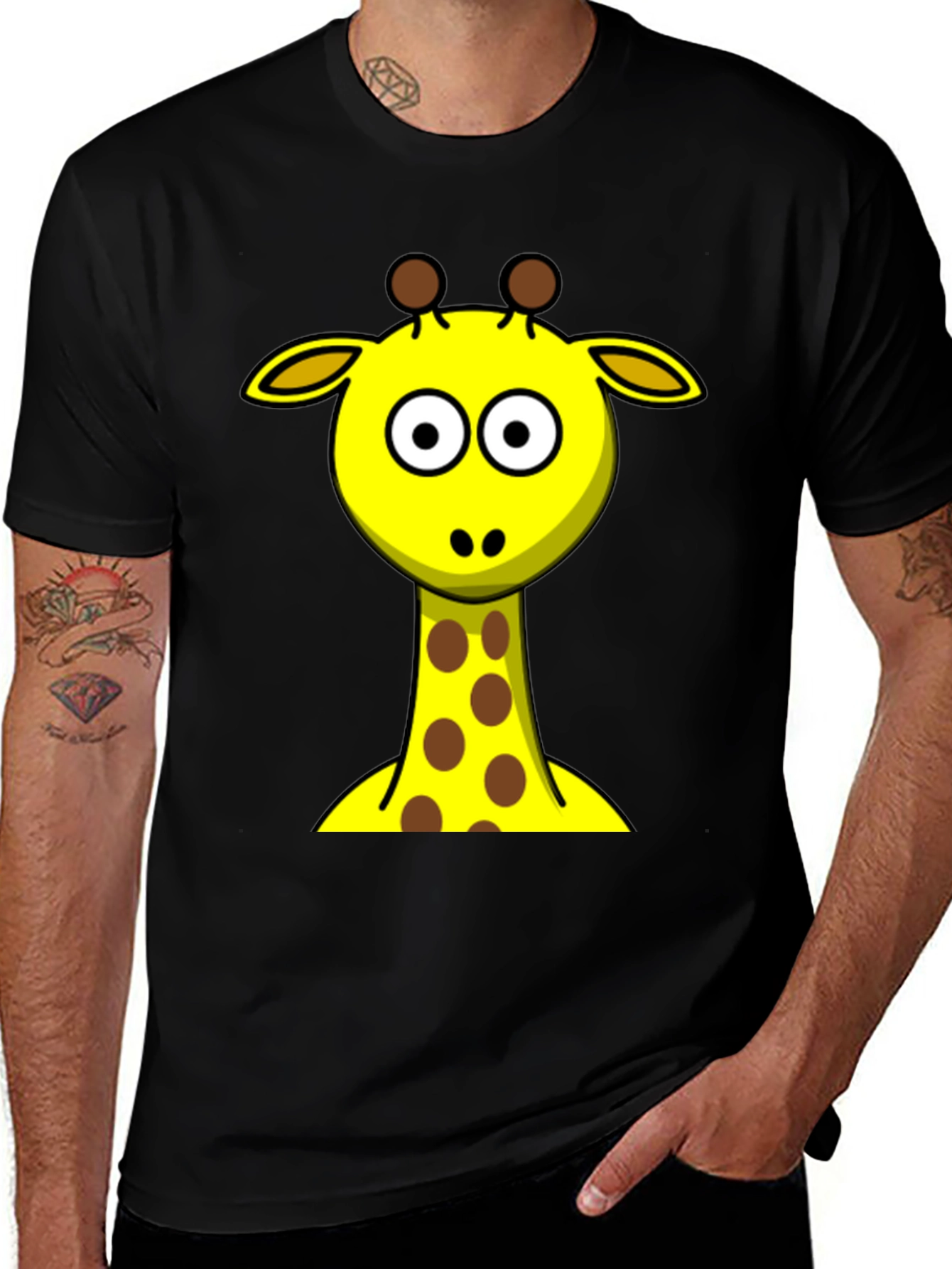 Variant 2 of Giraffe Cartoon Graphic Black T-Shirt