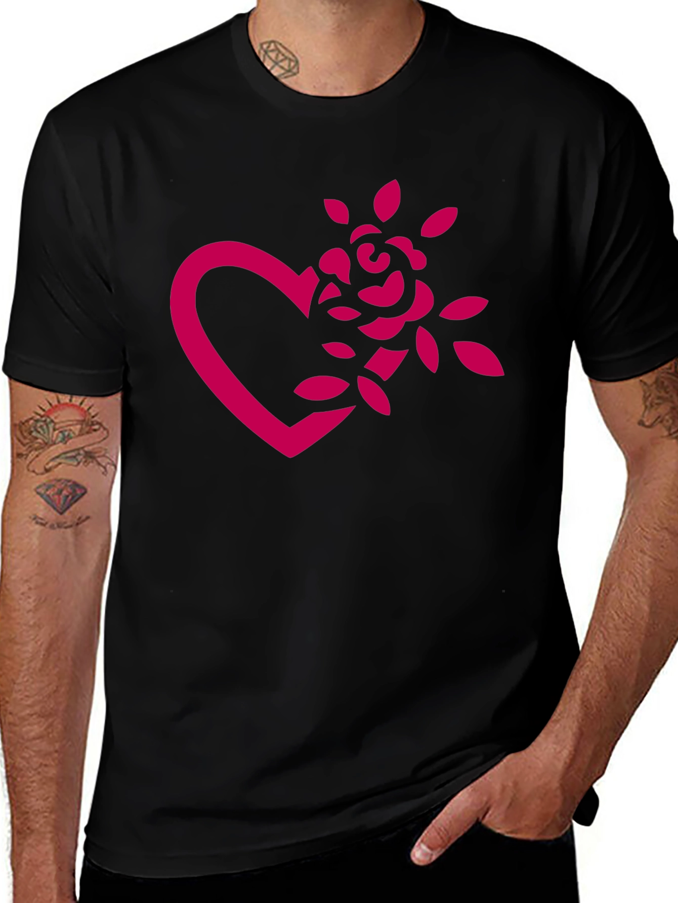 Variant 5 of Heart Rose Graphic Tee - Black
