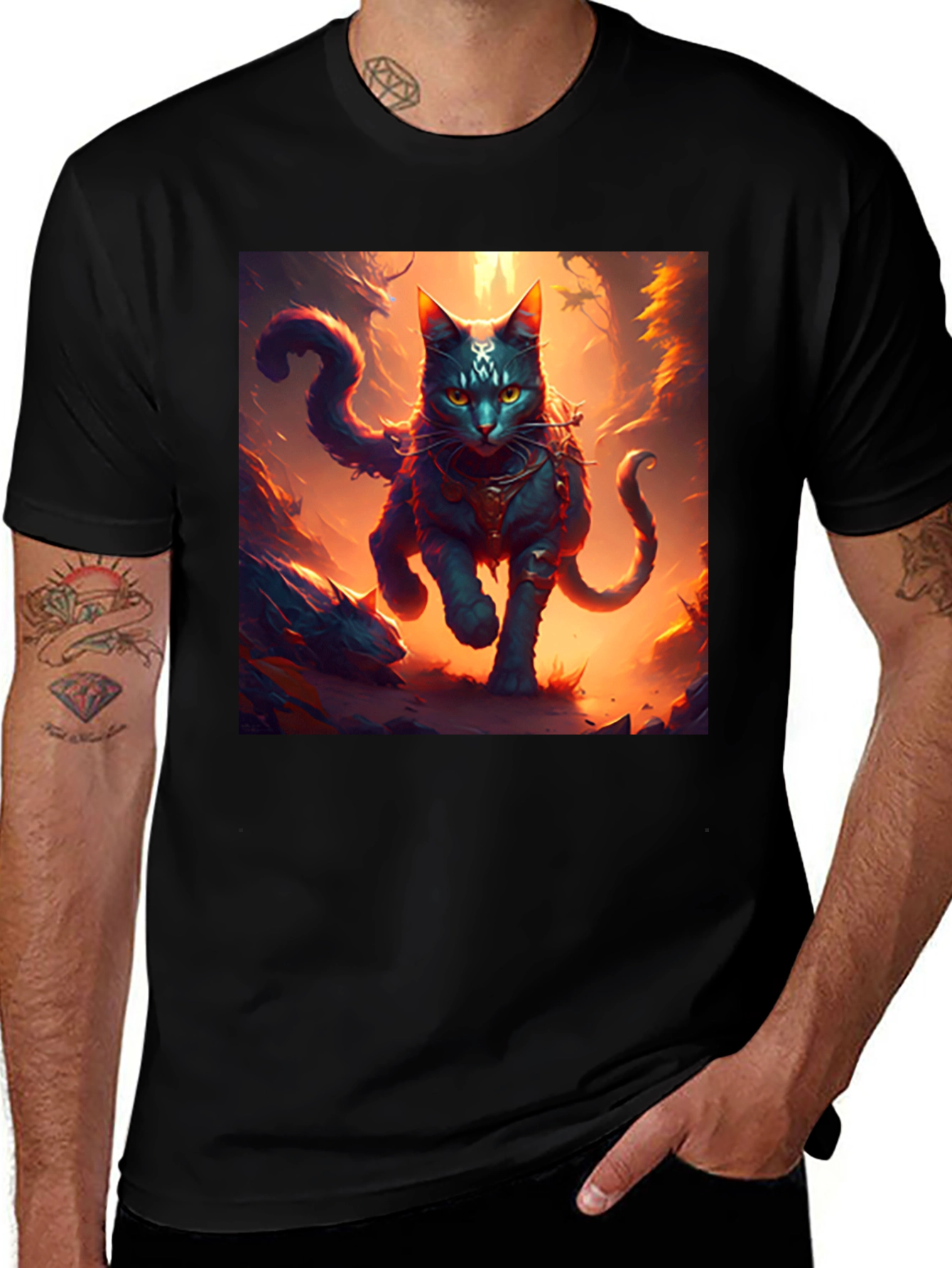 Variant 29 of Mystic Feline Graphic Tee - Black