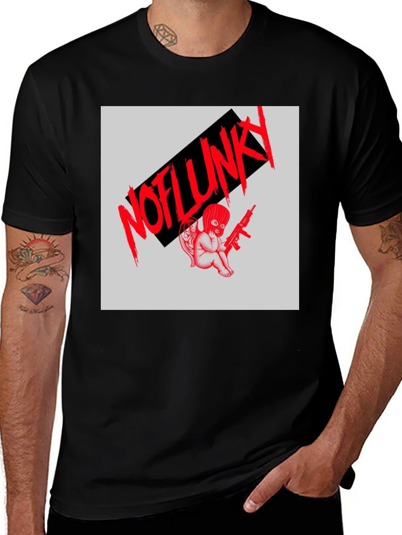 Variant 27 of Edgy Graphic Tee - 'NOFLUNKY' Angel