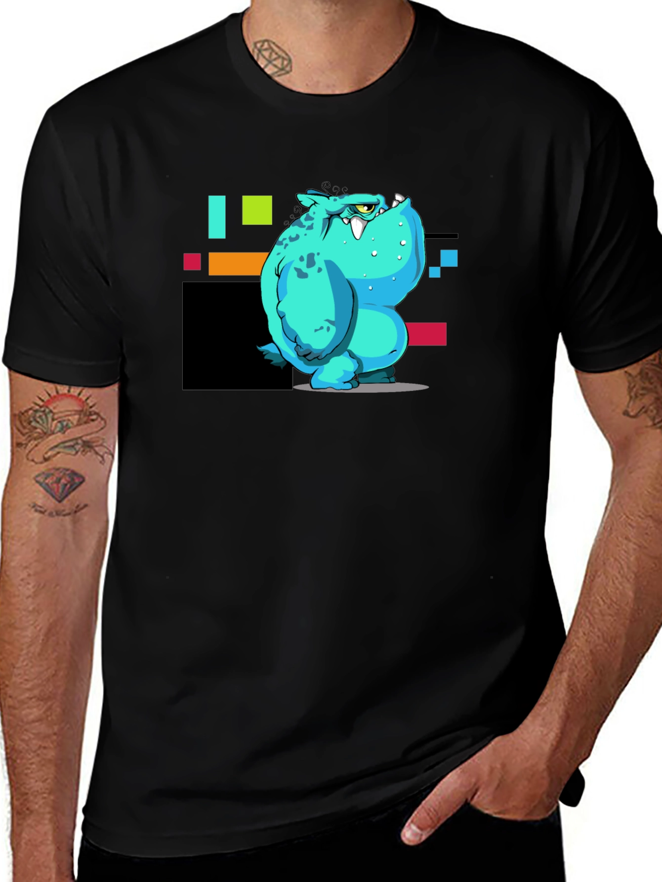 Variant 22 of Black T-Shirt with Cartoon Monster Graphic