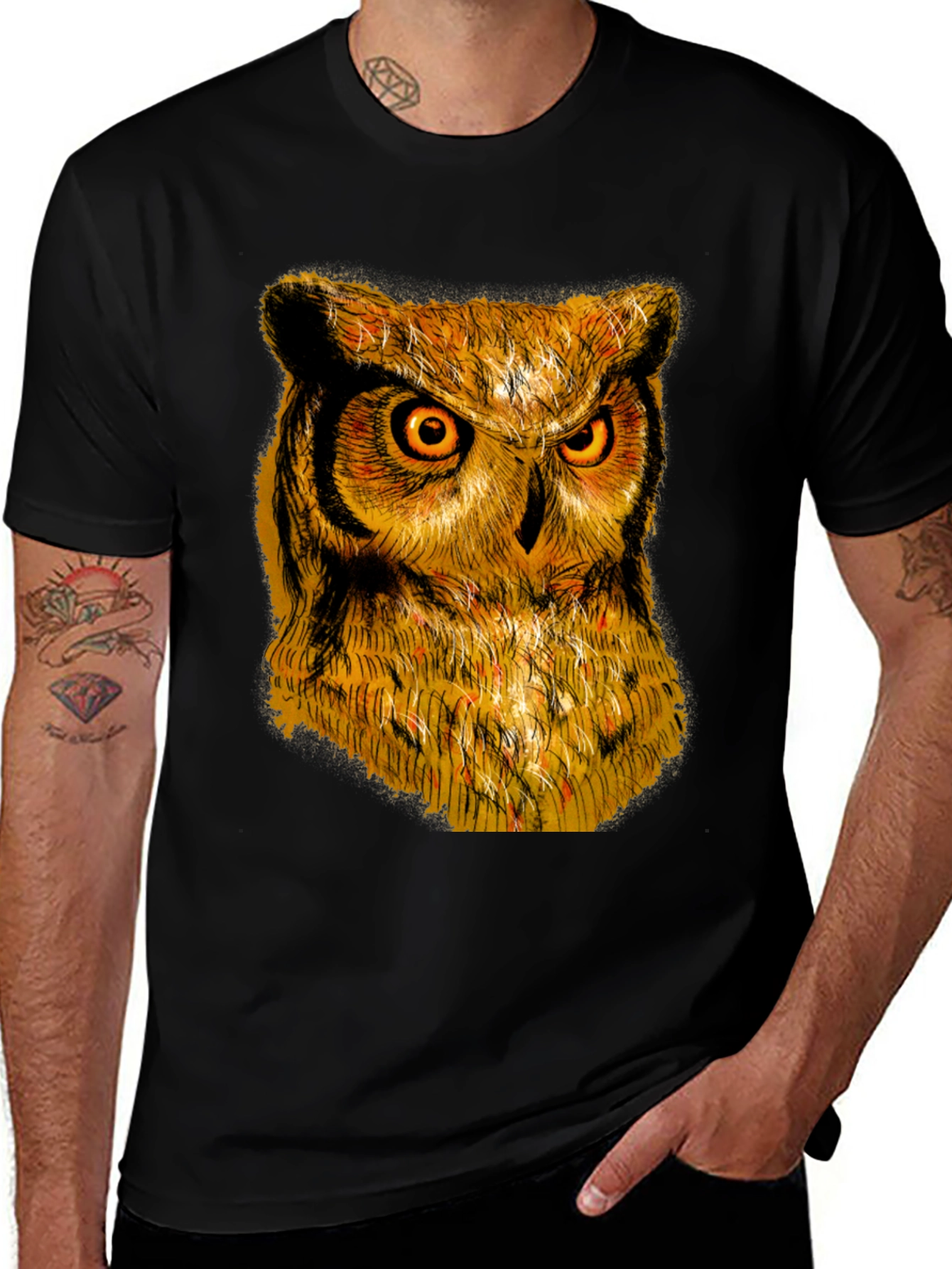 Variant 3 of Cool Owl Graphic Print Black T-Shirt