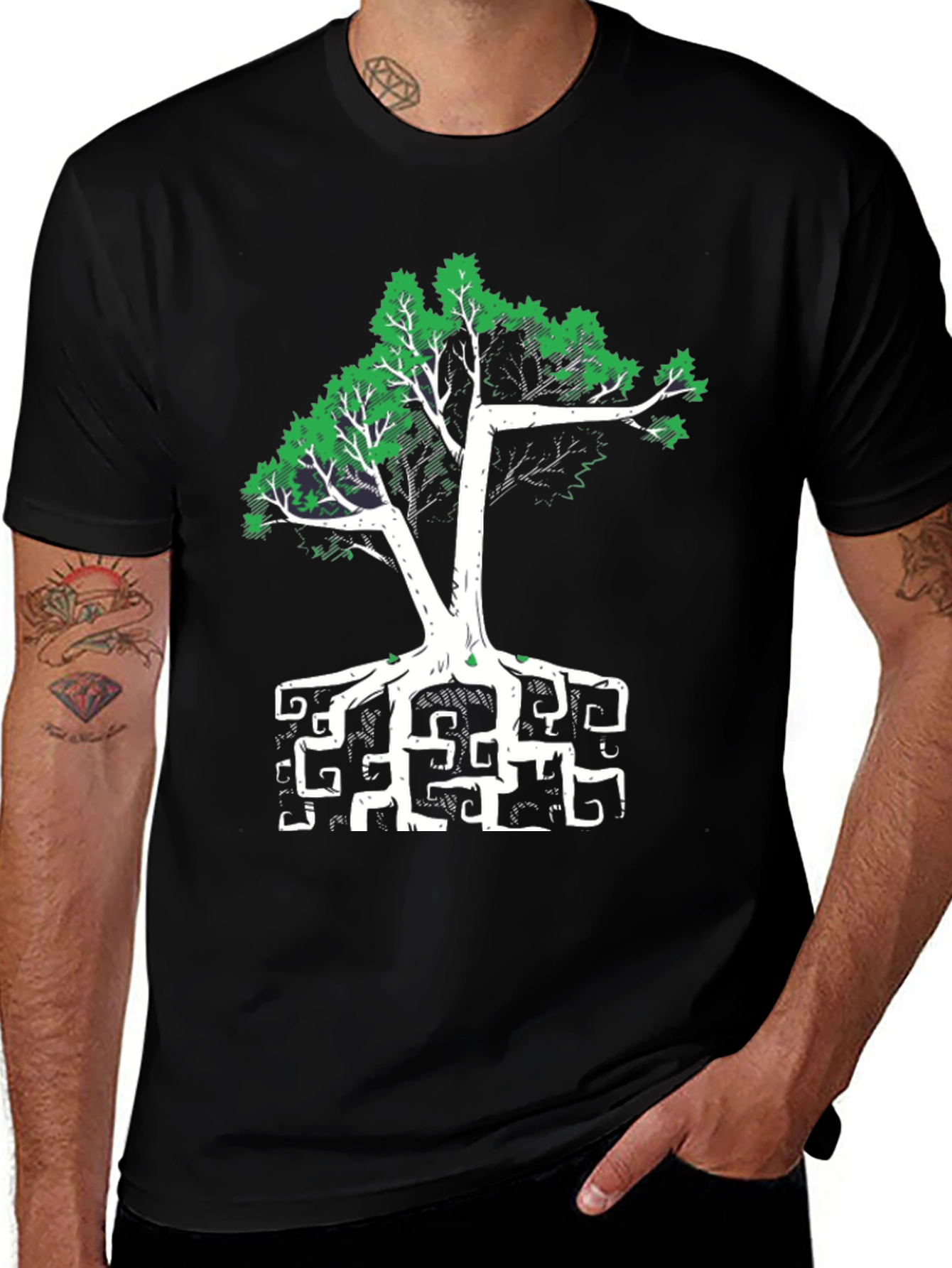 Abstract Tree Graphic Tee - Black