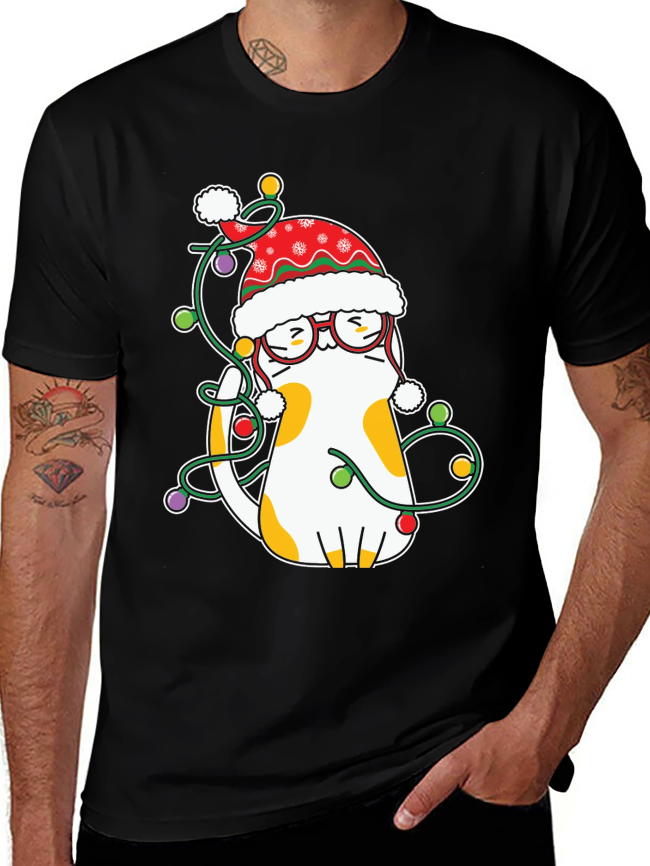 Variant 13 of Festive Cat Christmas Lights T-Shirt