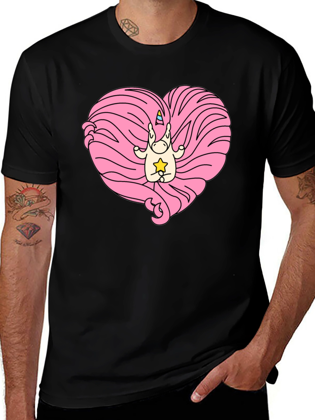 Variant 14 of Unicorn Heart Graphic T-Shirt - Black Cotton Blend