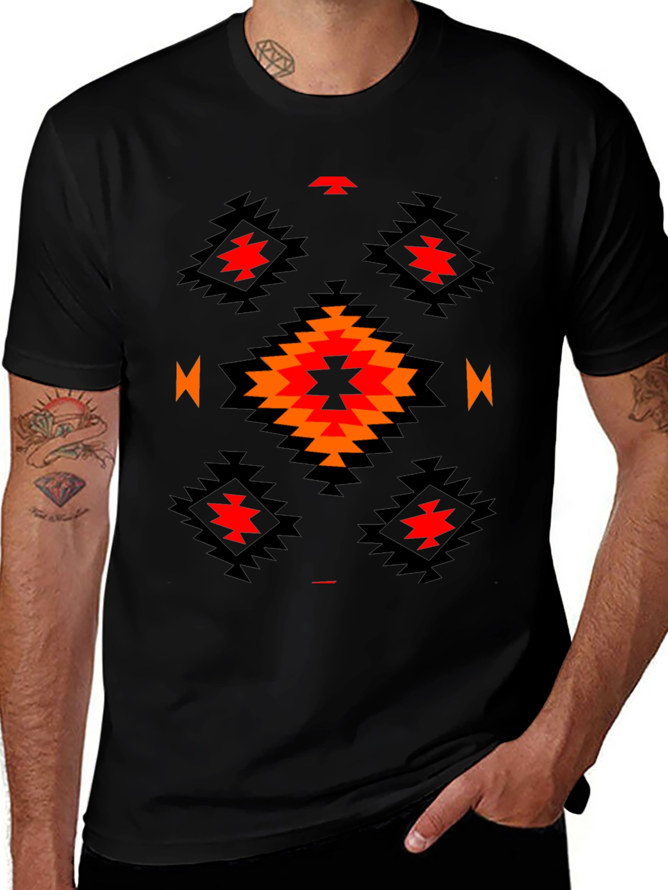 Variant 4 of Aztec Tribal Print T-Shirt - Black