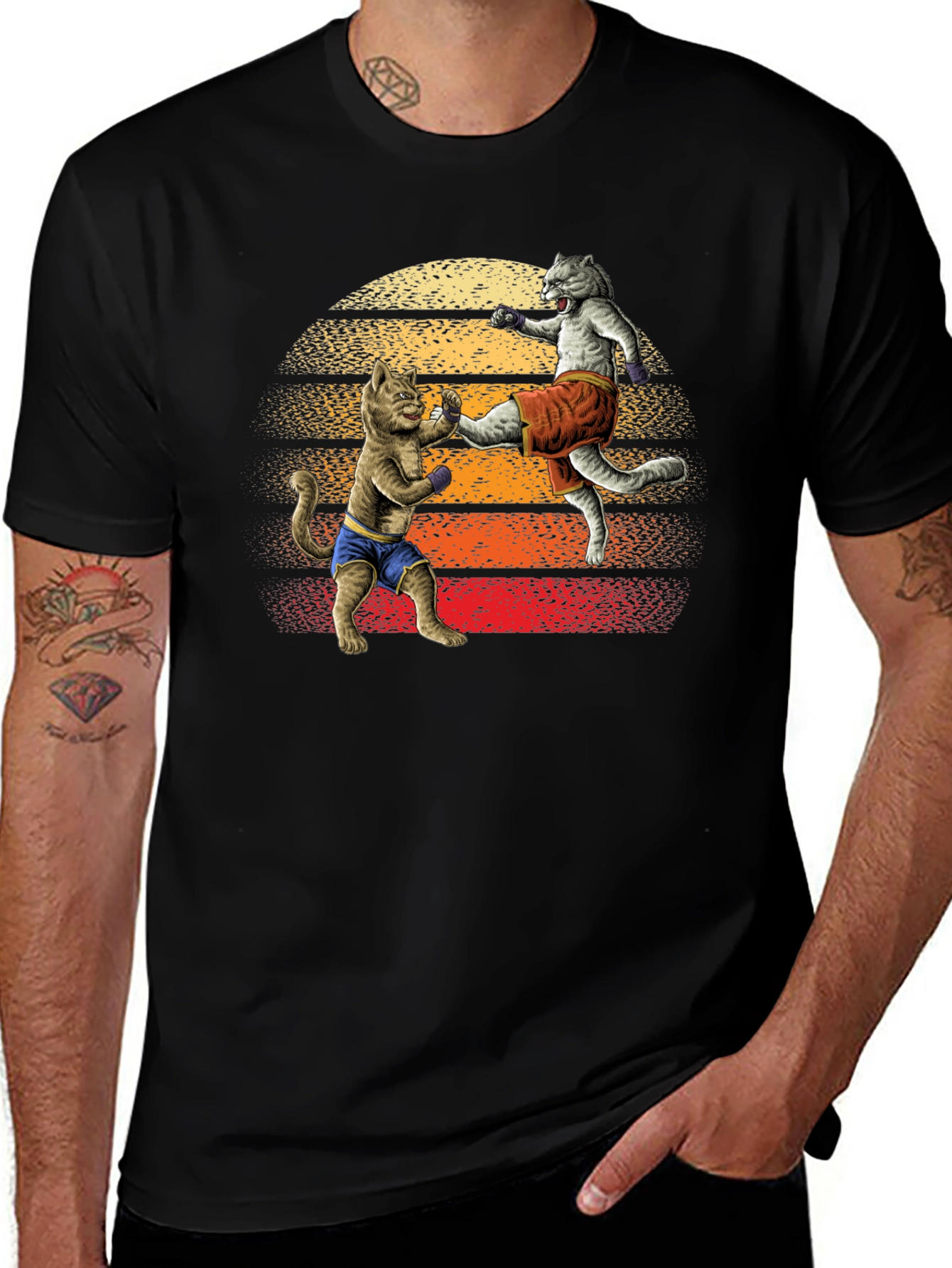 Variant 5 of Fighting Cats Sunset Graphic T-Shirt