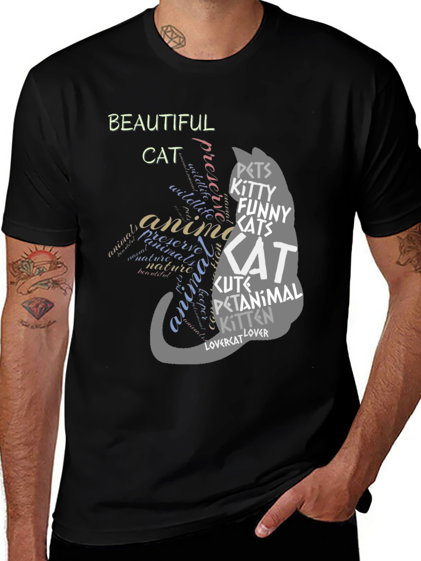 Variant 29 of Beautiful Cat Word Art Graphic Tee