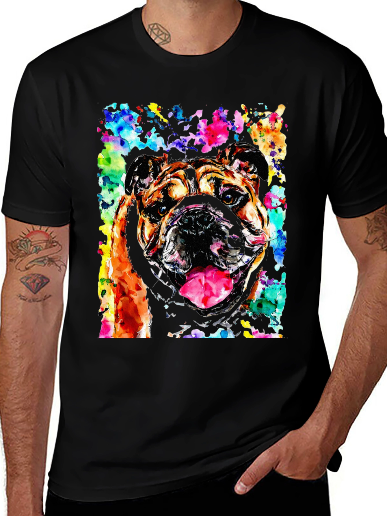 Variant 5 of Bulldog Watercolor Men's Black T-Shirt