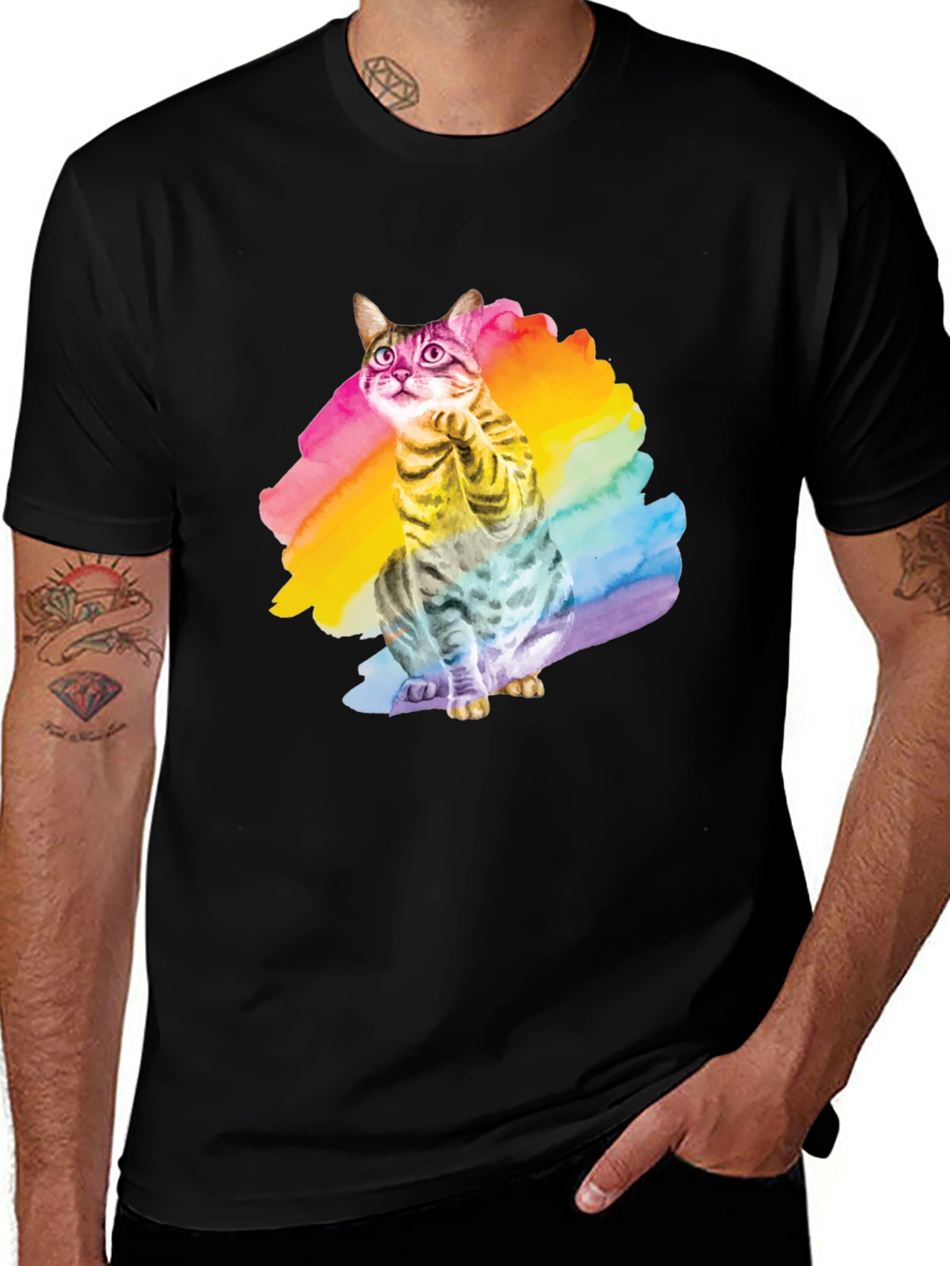 Variant 5 of Rainbow Cat Graphic Tee - Stylish Comfort