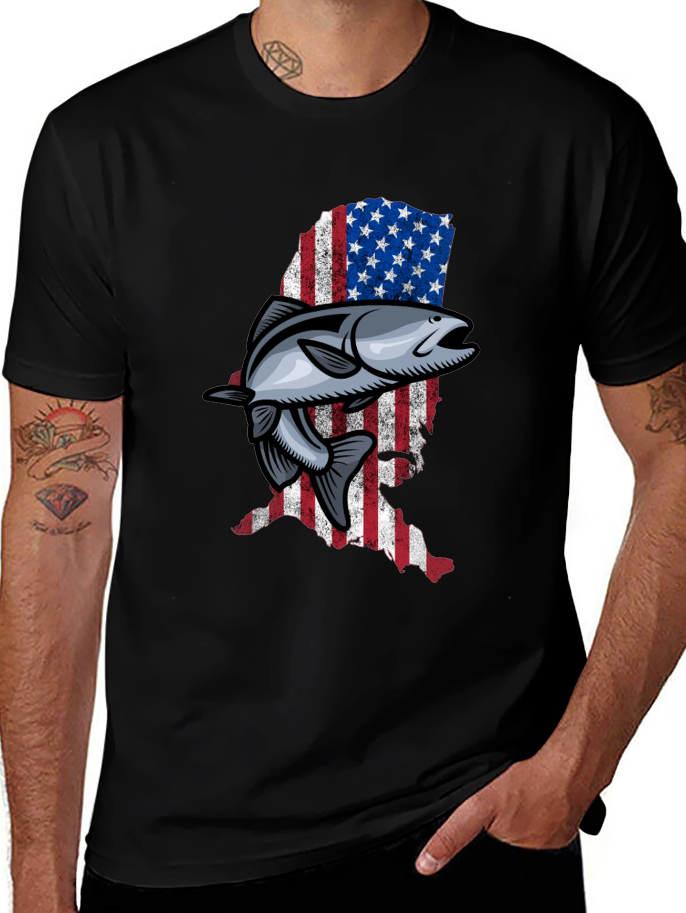 Variant 13 of American Flag Fish Graphic T-Shirt
