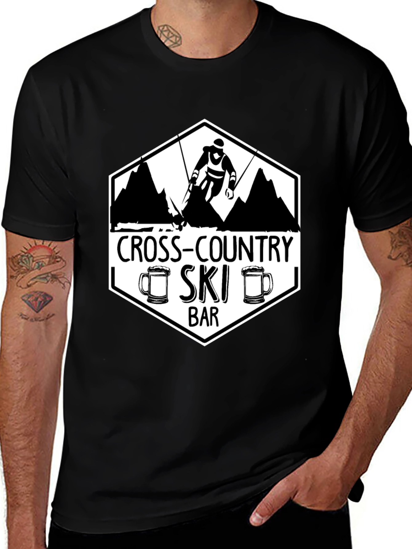 Variant 29 of Cross-Country Ski Bar Graphic Tee - Black
