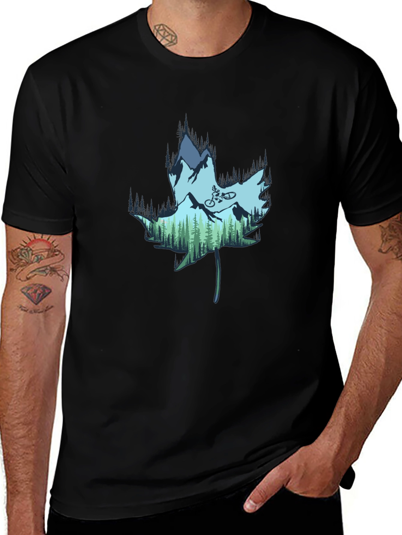 Variant 16 of Mountain Biking Maple Leaf Graphic Tee - Black