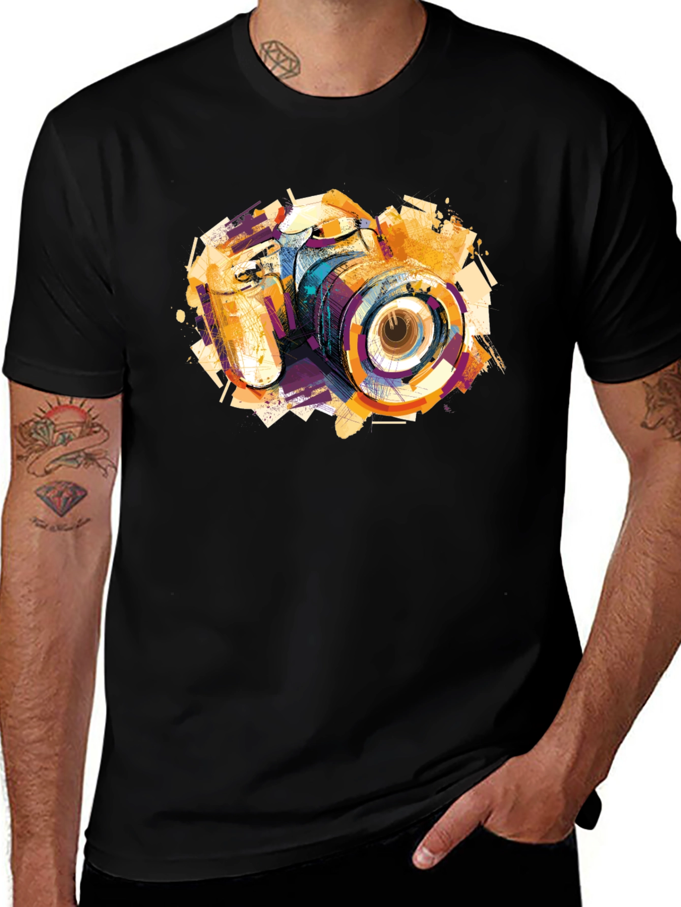 Variant 21 of Abstract Camera Graphic Print Black T-Shirt