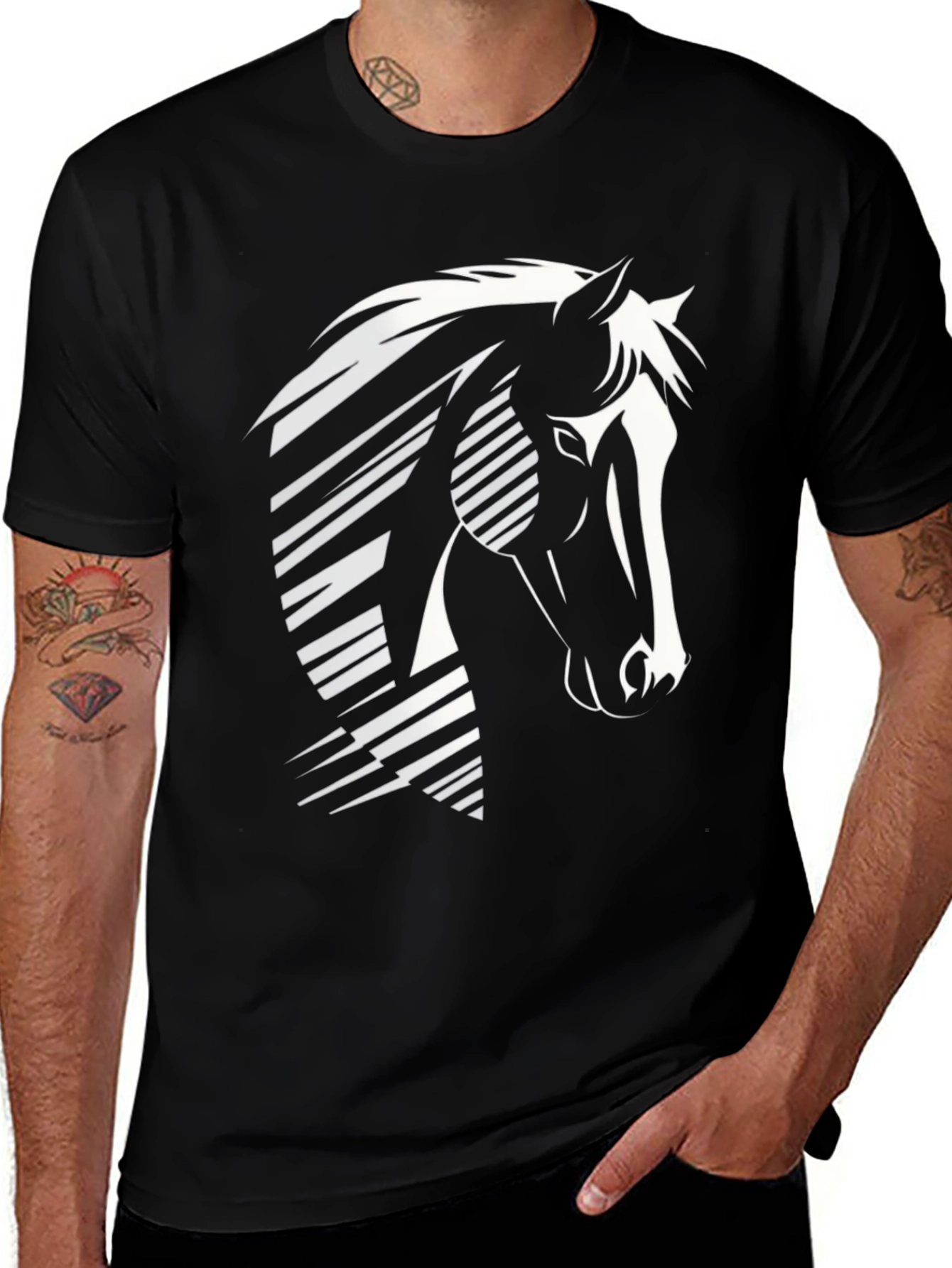 Variant 12 of Geometric Horse Graphic T-Shirt - Black