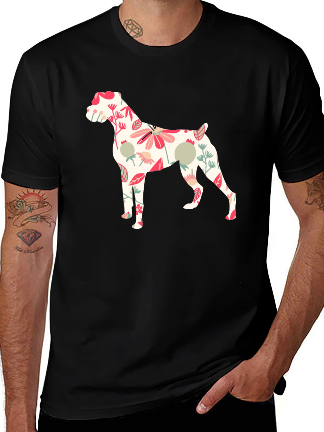 Variant 27 of Floral Dog Print Black T-Shirt