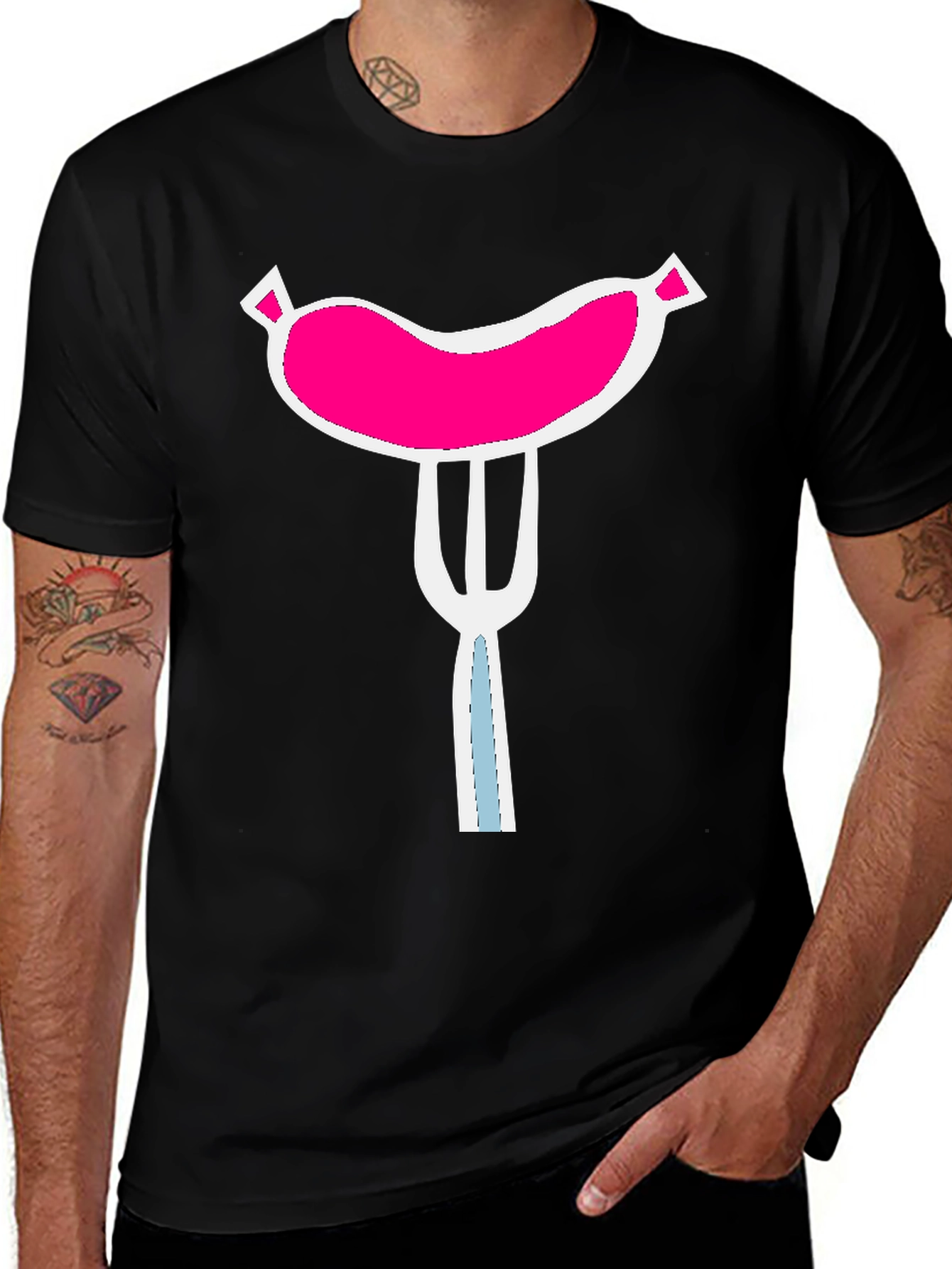 Variant 6 of Sausage on Fork Graphic Tee - Quirky Black T-Shirt